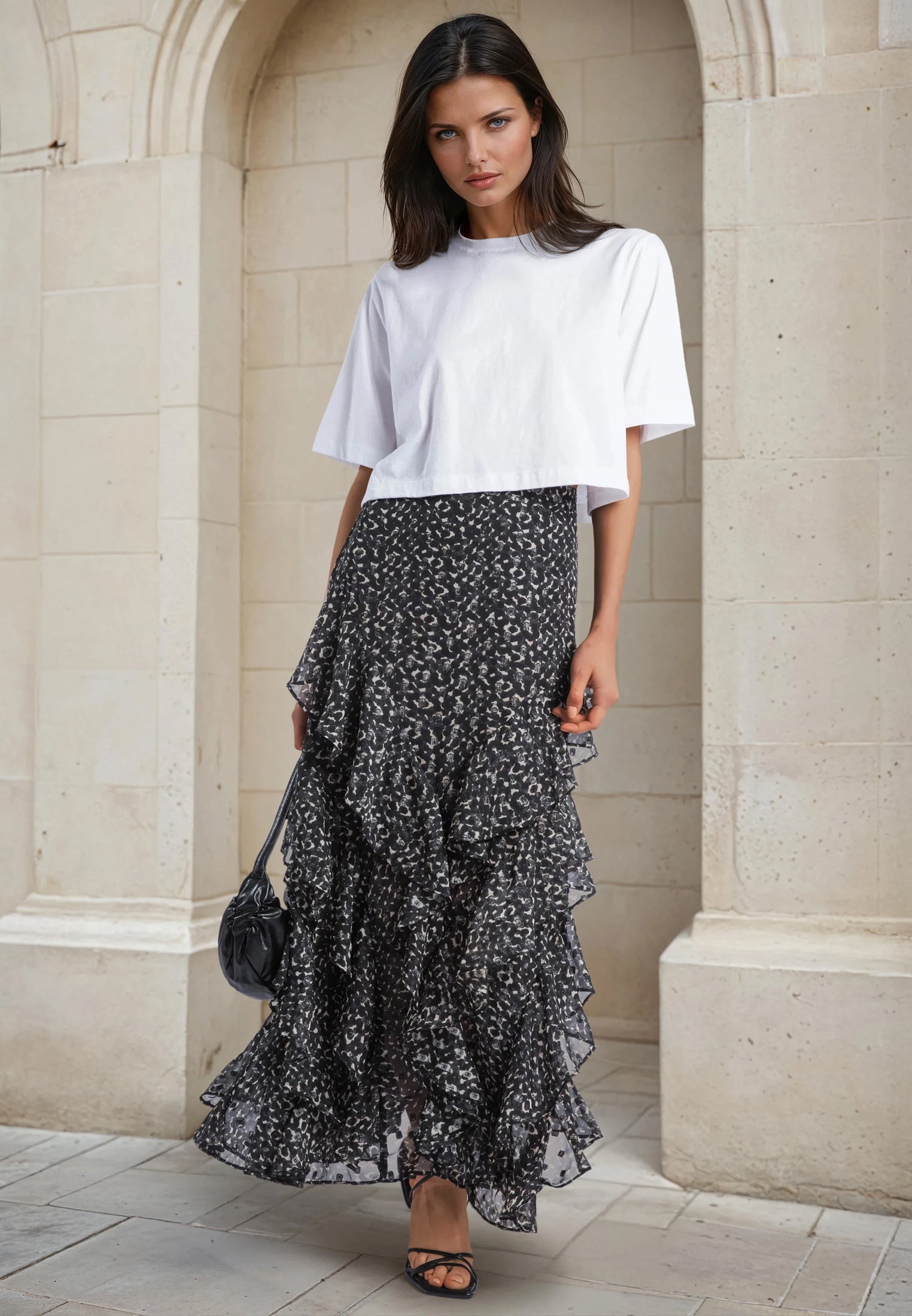 RELIGION Scarlet Black And White Printed Maxi Skirt