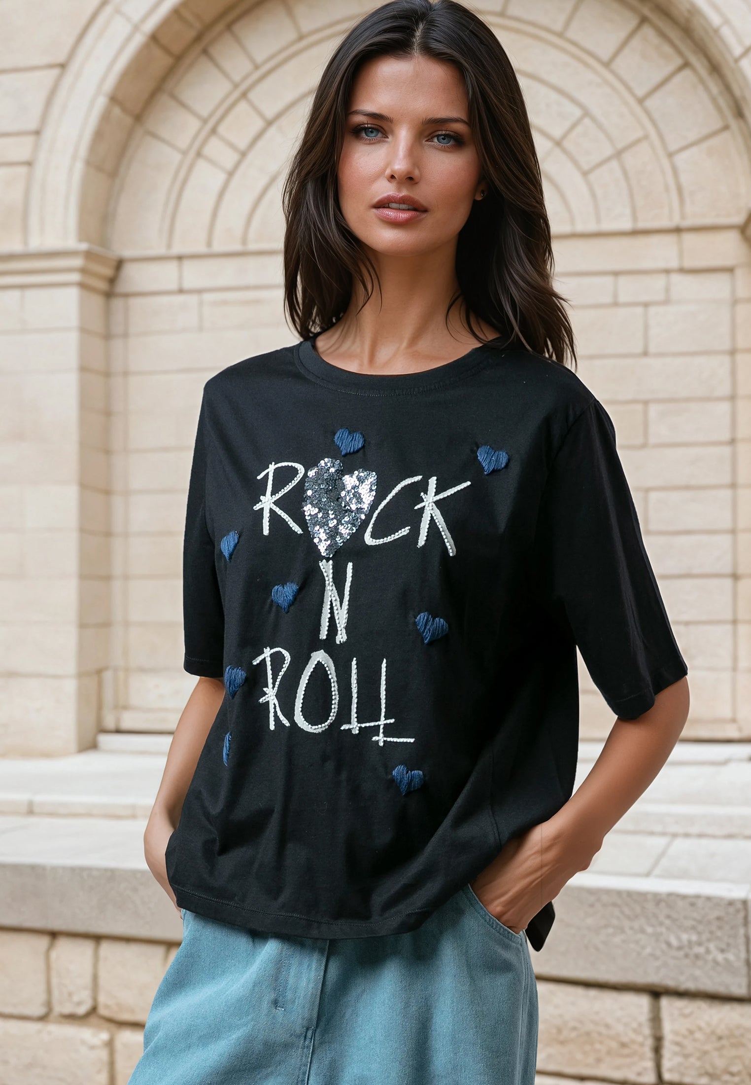 BELLA T-SHIRT ROCK N ROLL BLACK