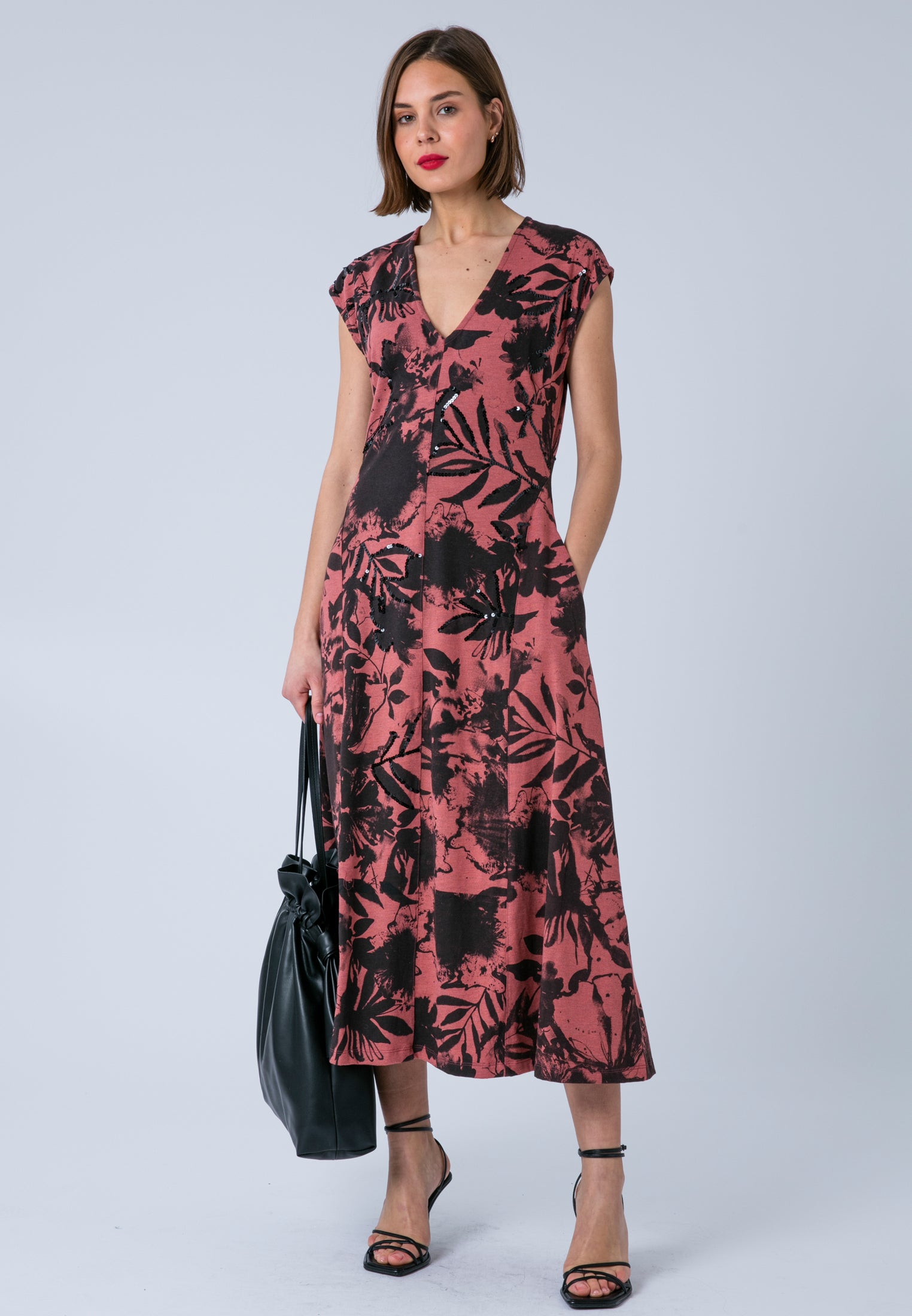 LIBBY BEADED DRESS BURNT CORAL