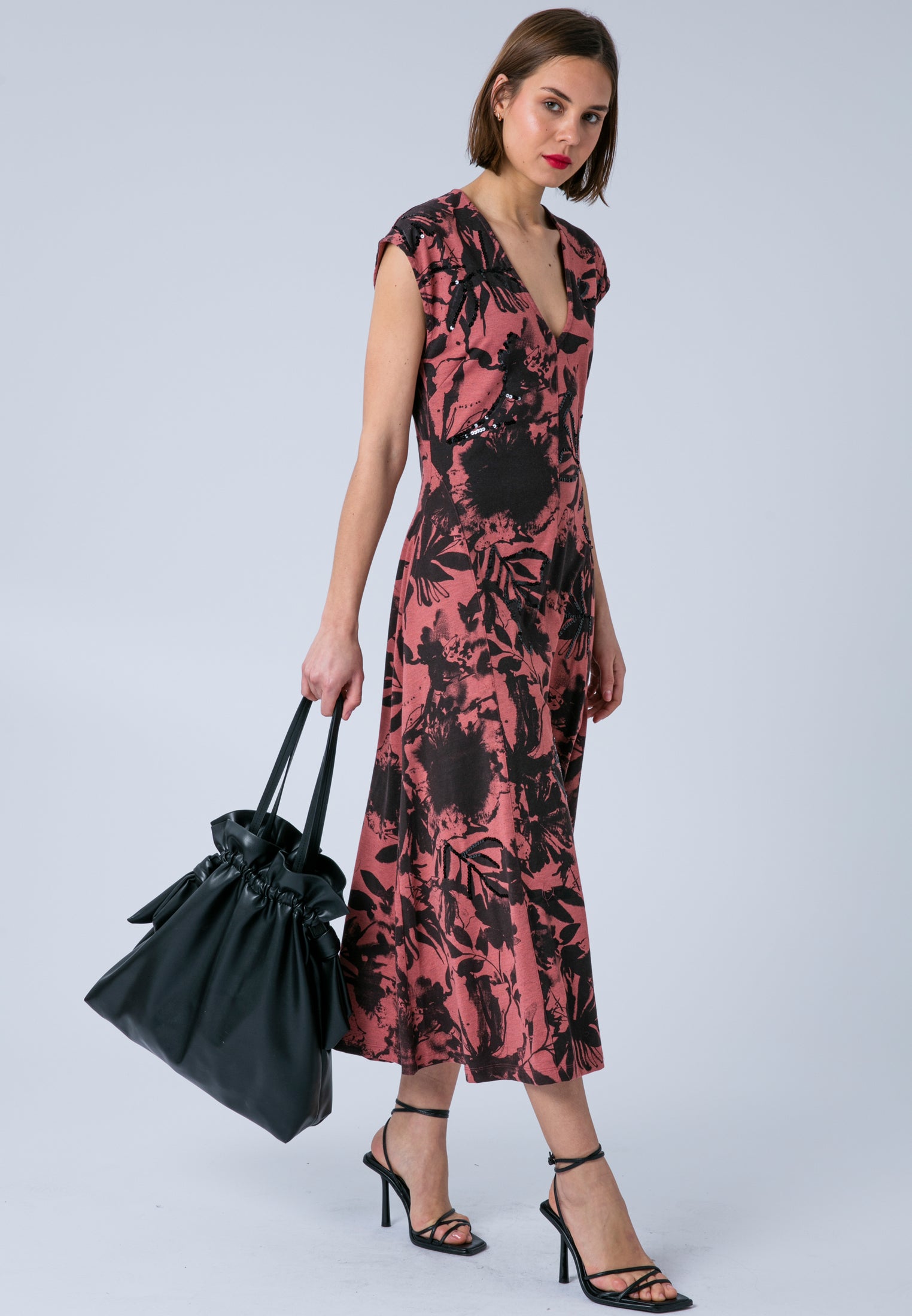 LIBBY BEADED DRESS BURNT CORAL