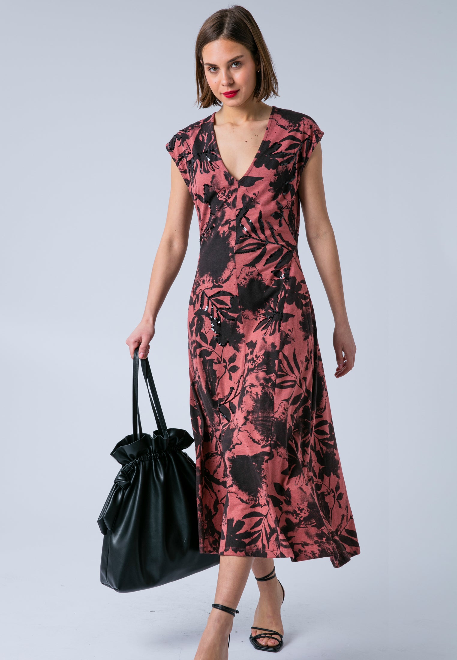 LIBBY BEADED DRESS BURNT CORAL