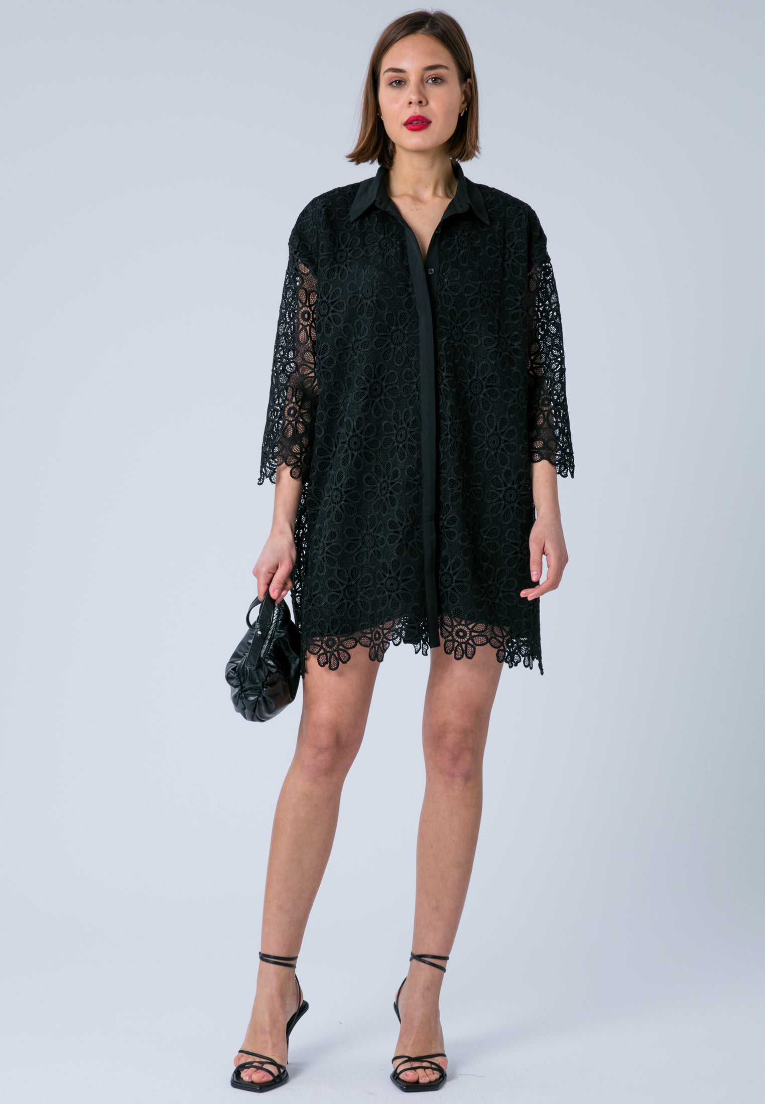 RELIGION Black Floral Lace Ellie Kaftan Dress