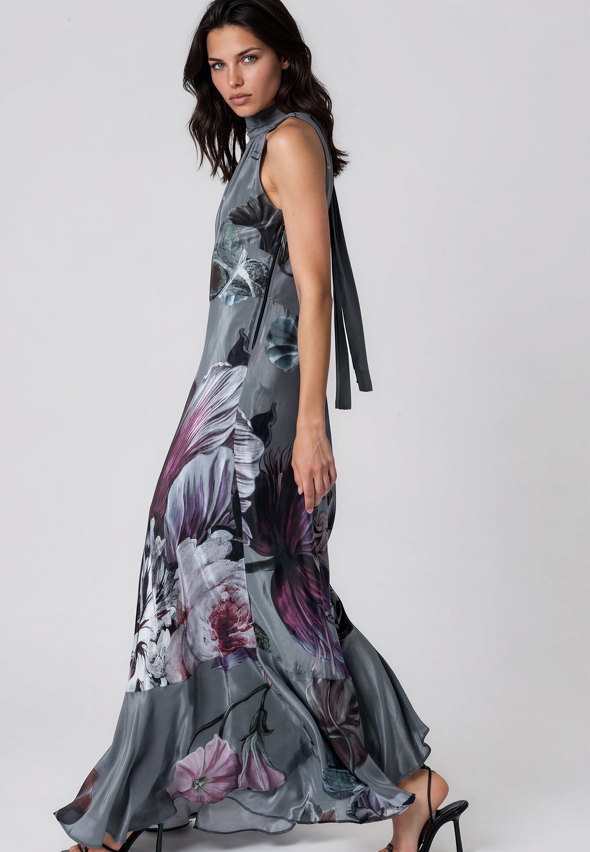 DENISE MAXI DRESS FLORAL TAUPE