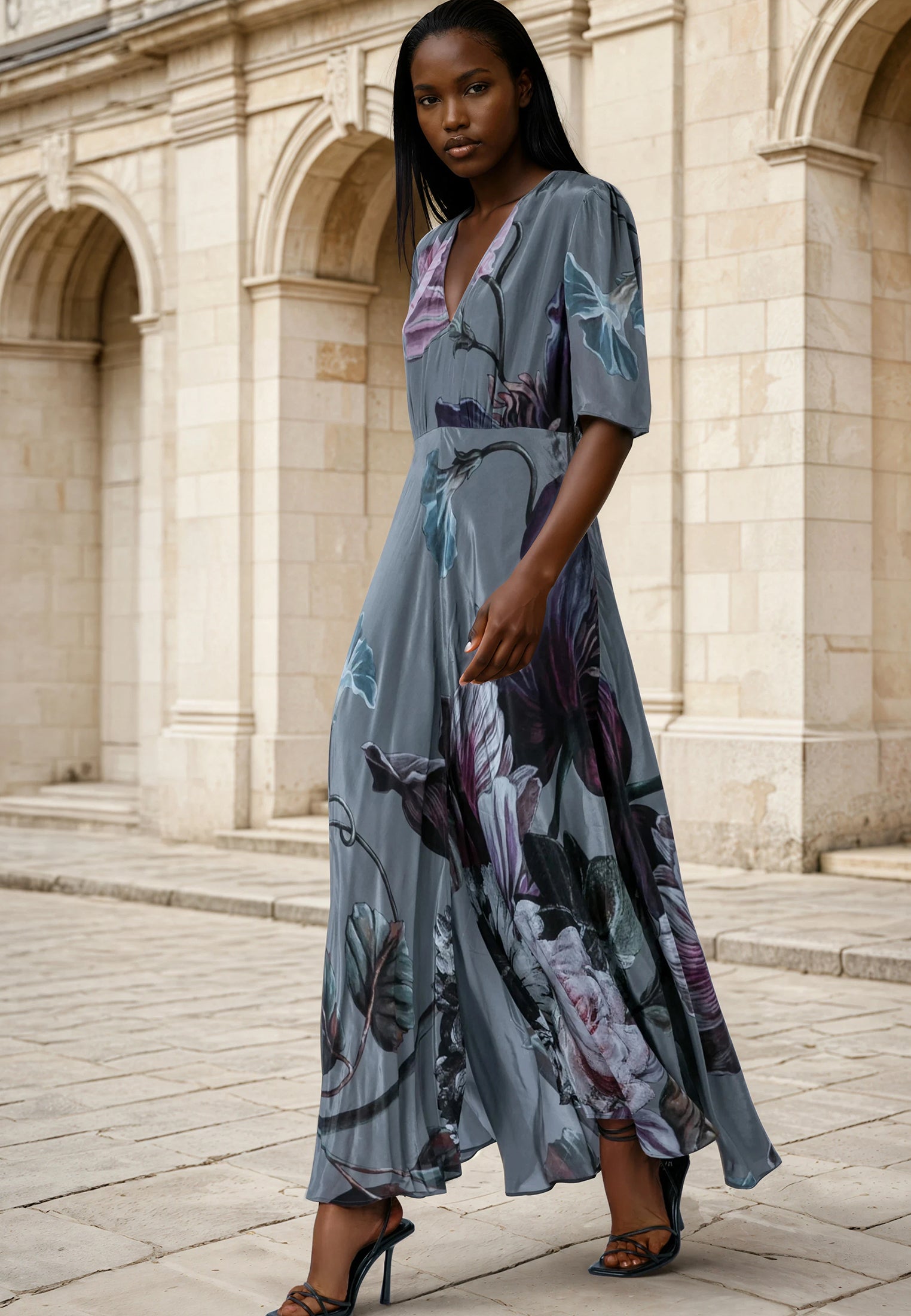 RELIGION Floral Print Taupe Enid Maxi Tea Dress