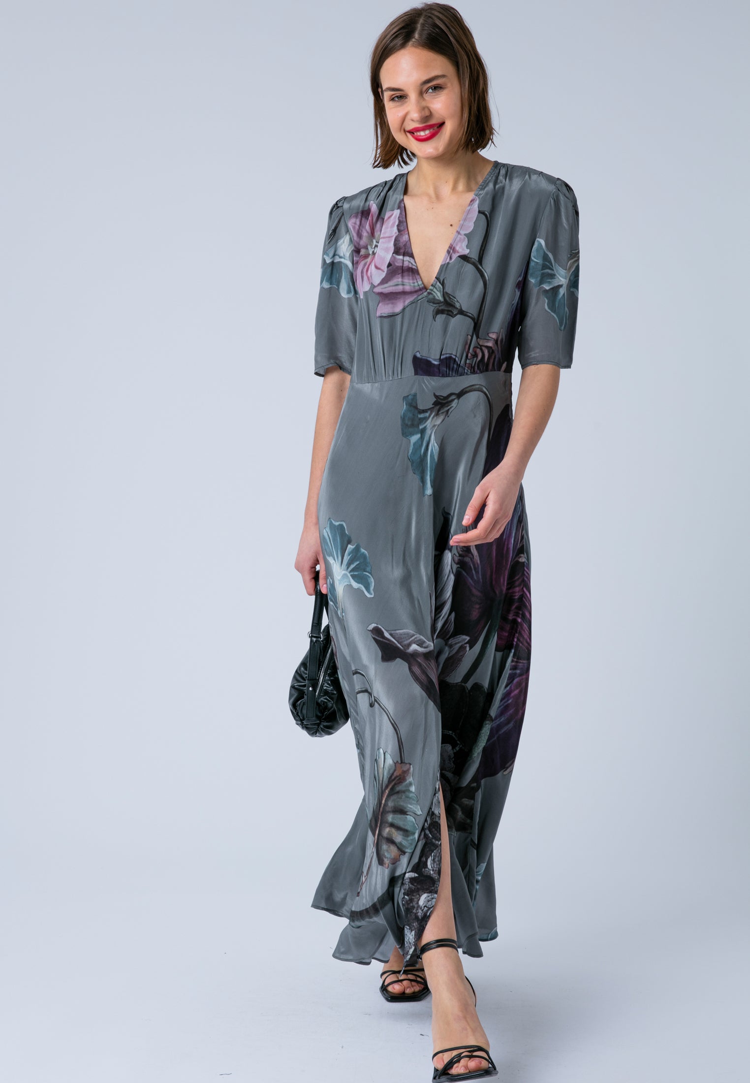 ENID MAXI TEA DRESS FLORAL TAUPE