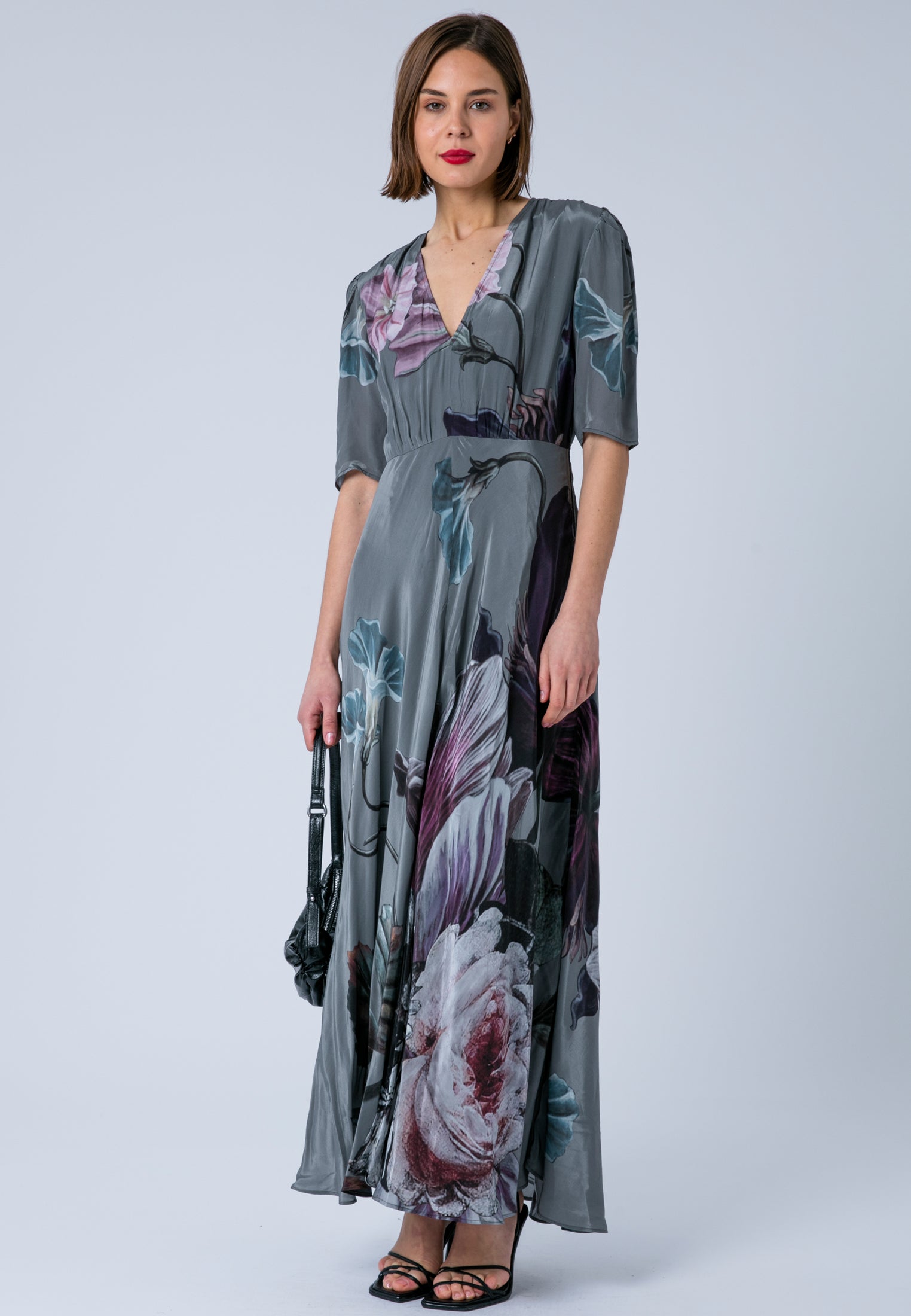 ENID MAXI TEA DRESS FLORAL TAUPE
