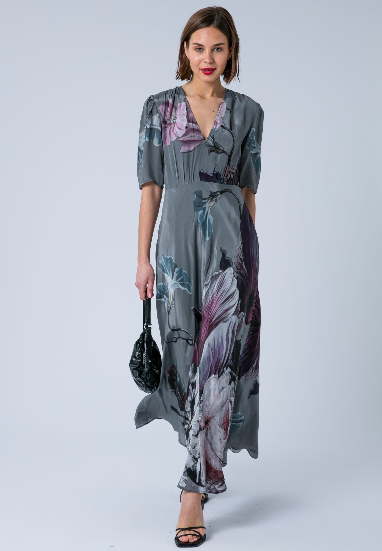 ENID MAXI TEA DRESS FLORAL TAUPE