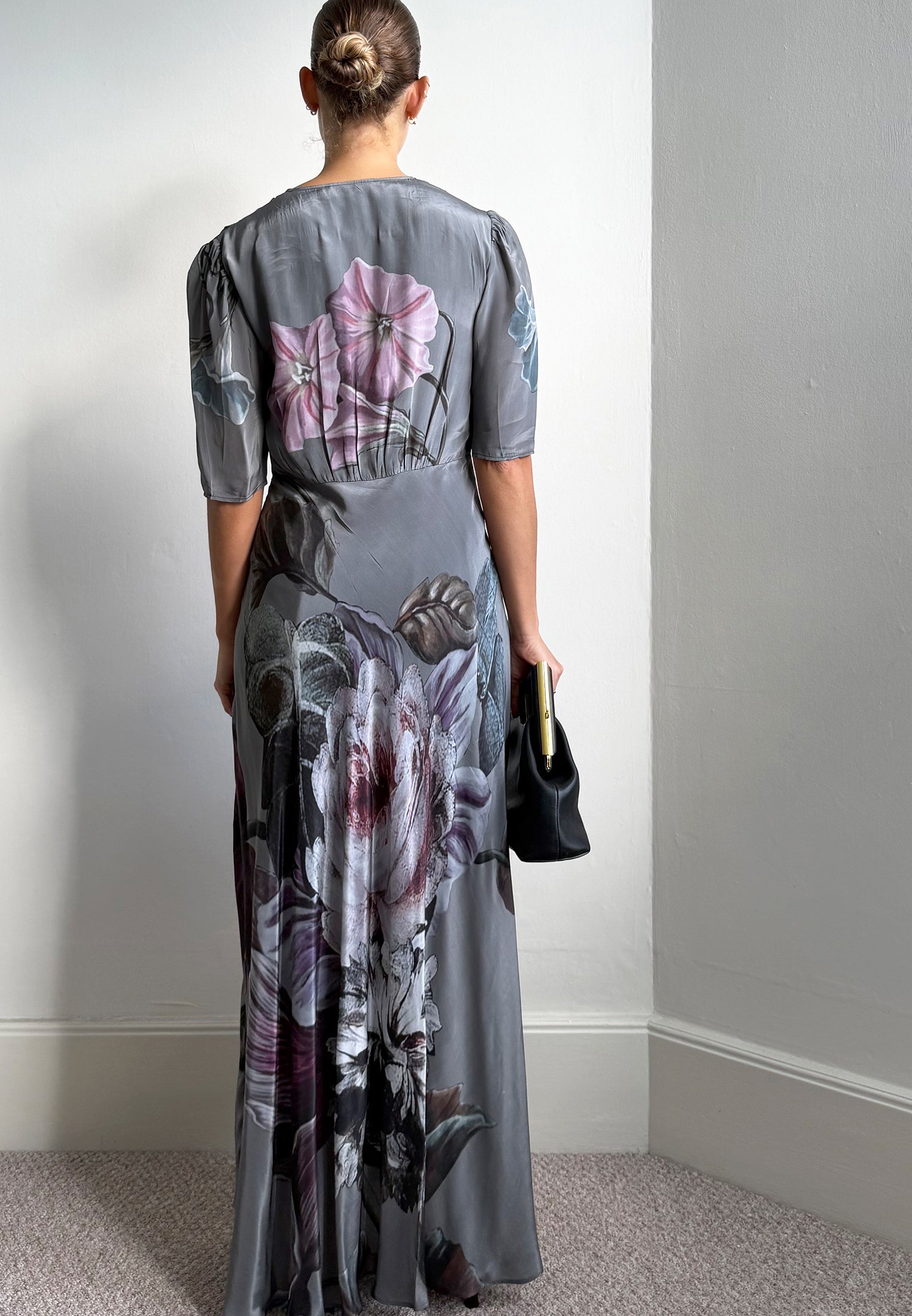 ENID MAXI TEA DRESS FLORAL TAUPE