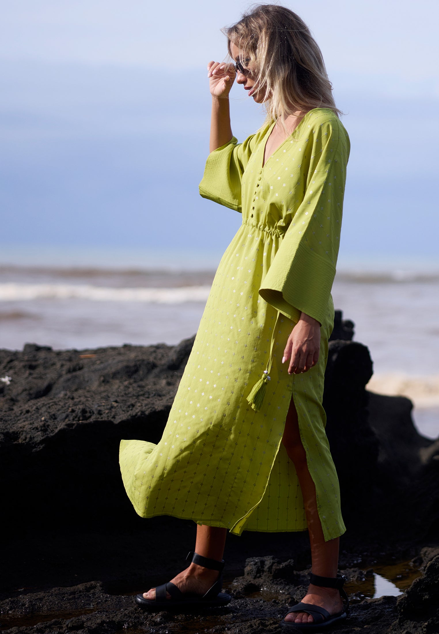 RELIGION Lime Green Sequin Dress Helena Kaftan RELIGION Lime Green Sequin Dress Helena Kaftan