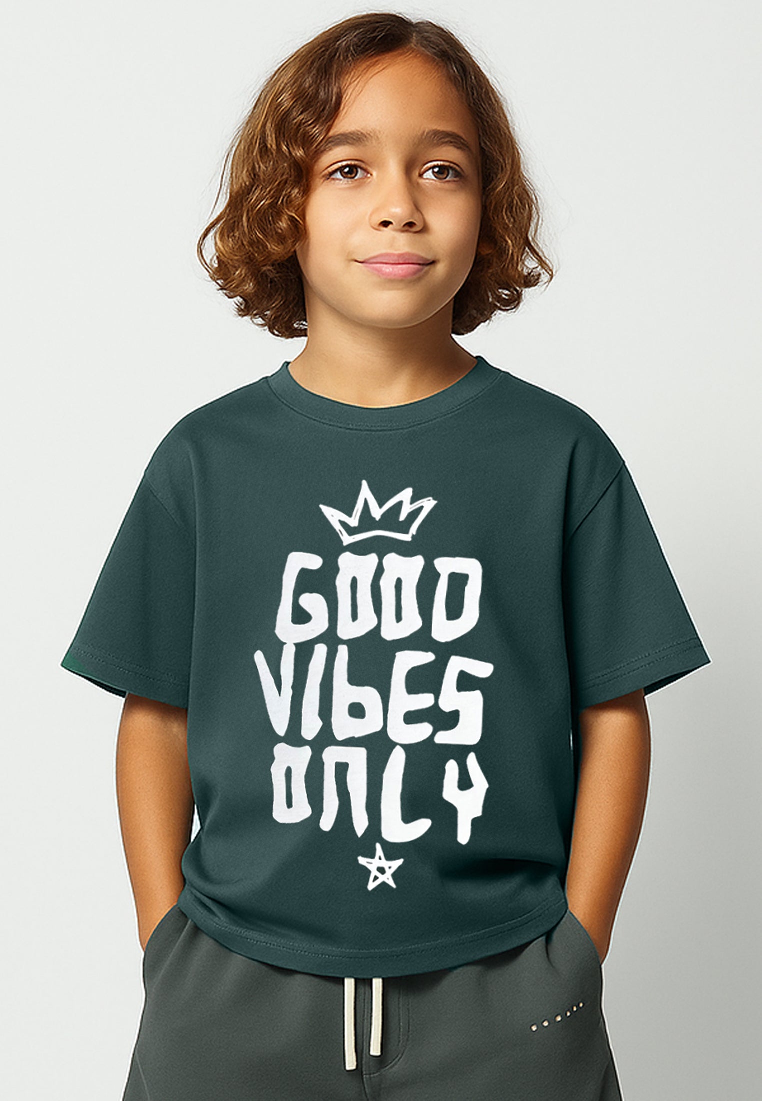 GOOD VIBES BOYS T-SHIRT BOTTLE GREEN