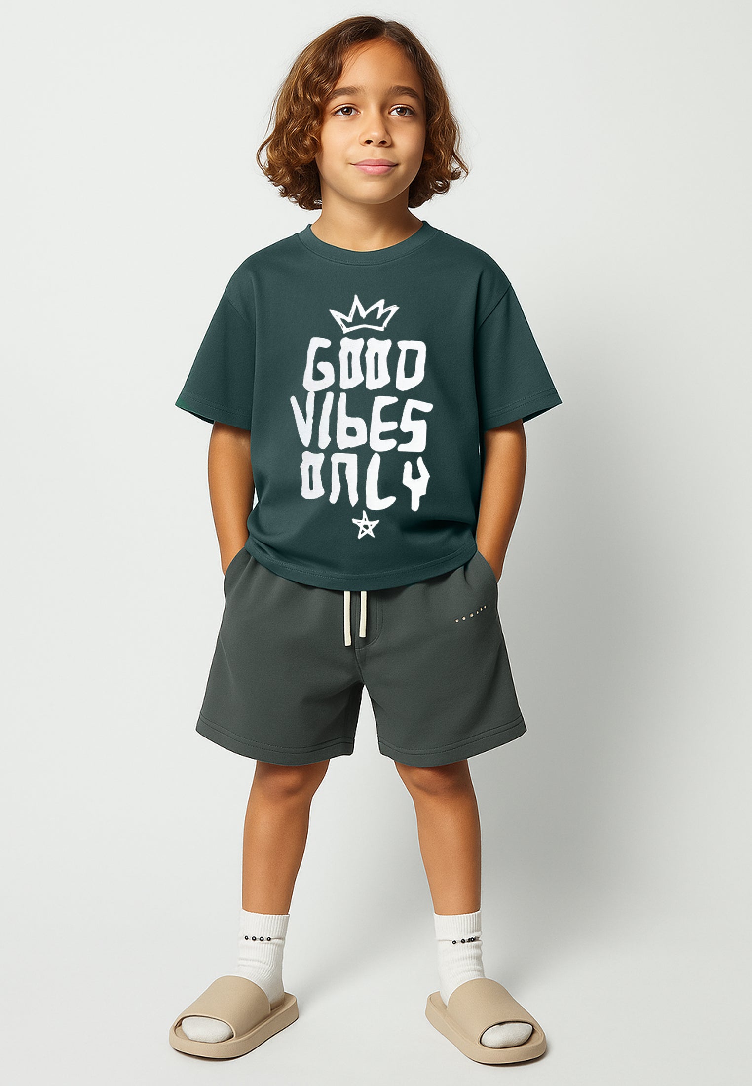 GOOD VIBES BOYS T-SHIRT BOTTLE GREEN