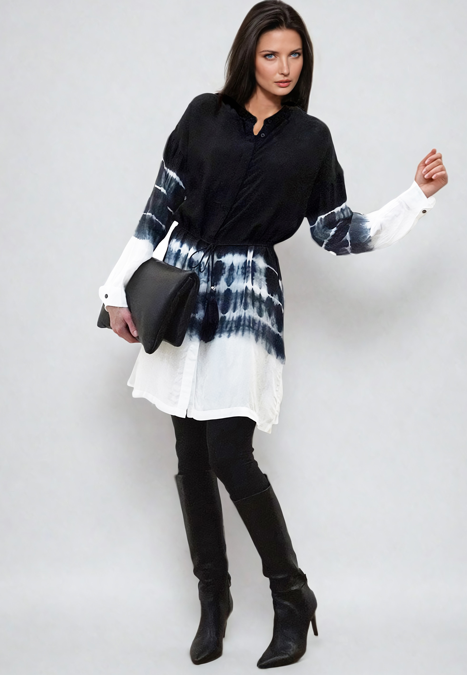 CLUSTER TUNIC TIE DYE BLACK & WHITE