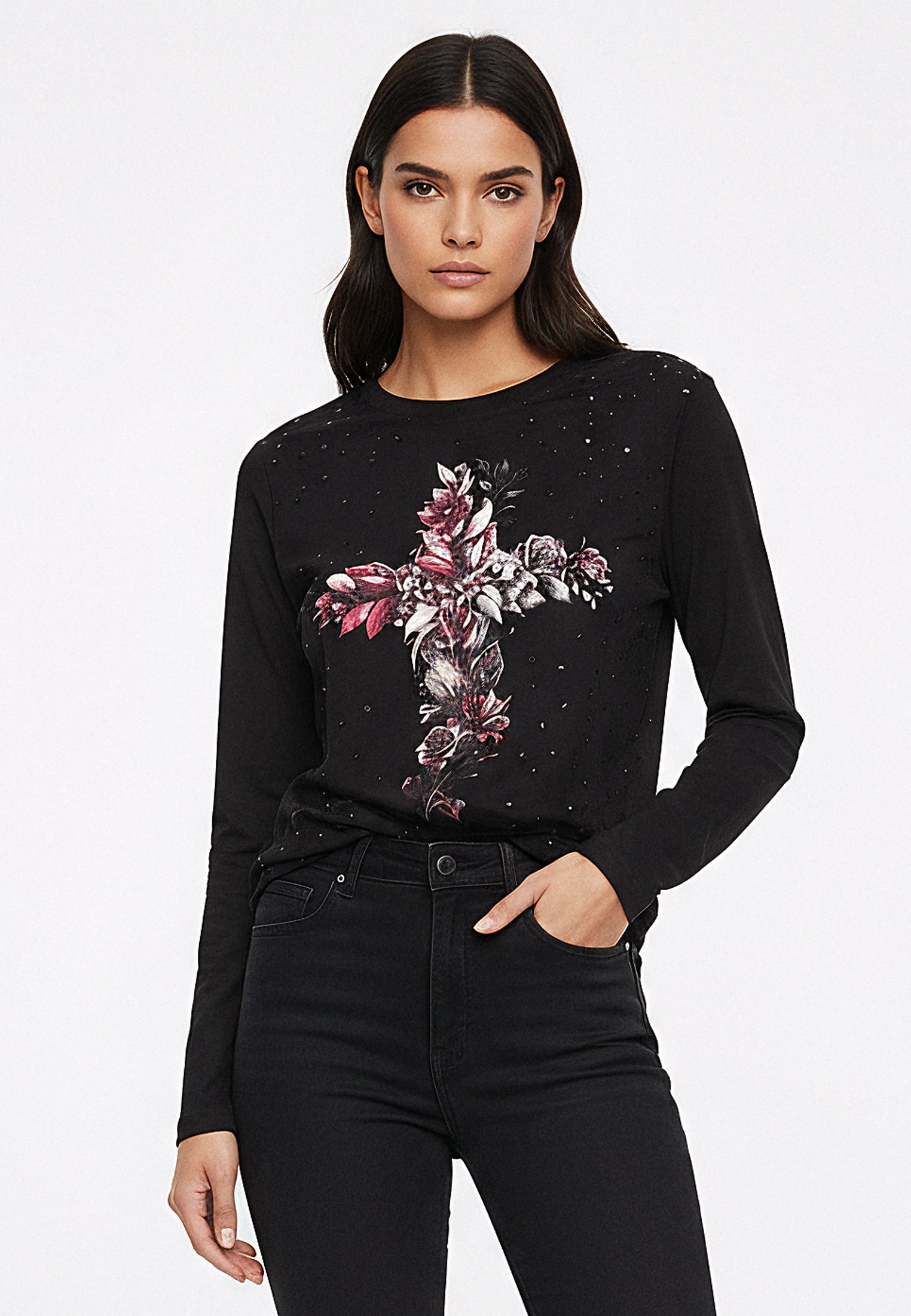 CROSS BOTANICAL LONG SLEEVE TOP BLACK
