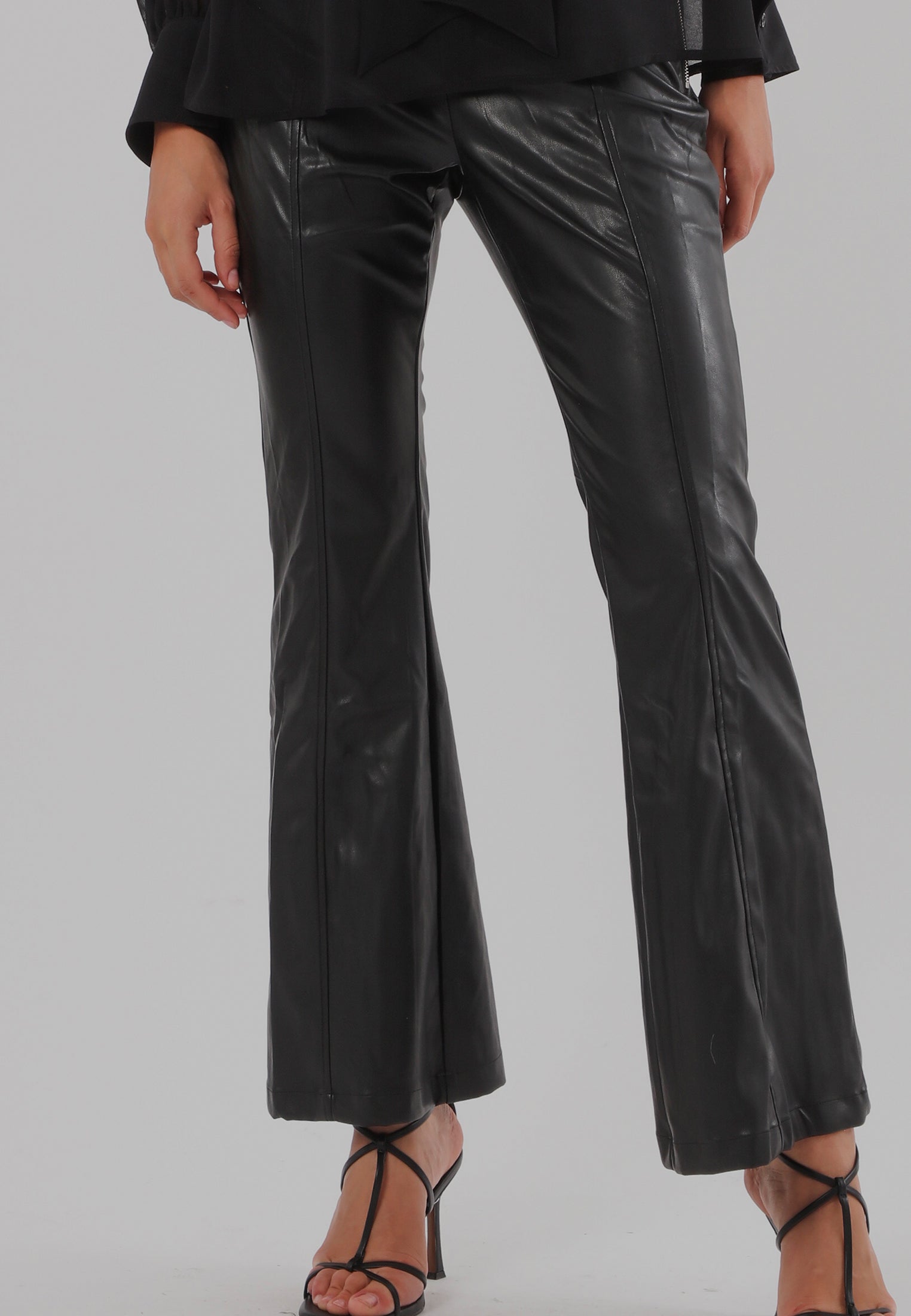 FORCE FLARED TROUSERS BLACK LEATHER LOOK