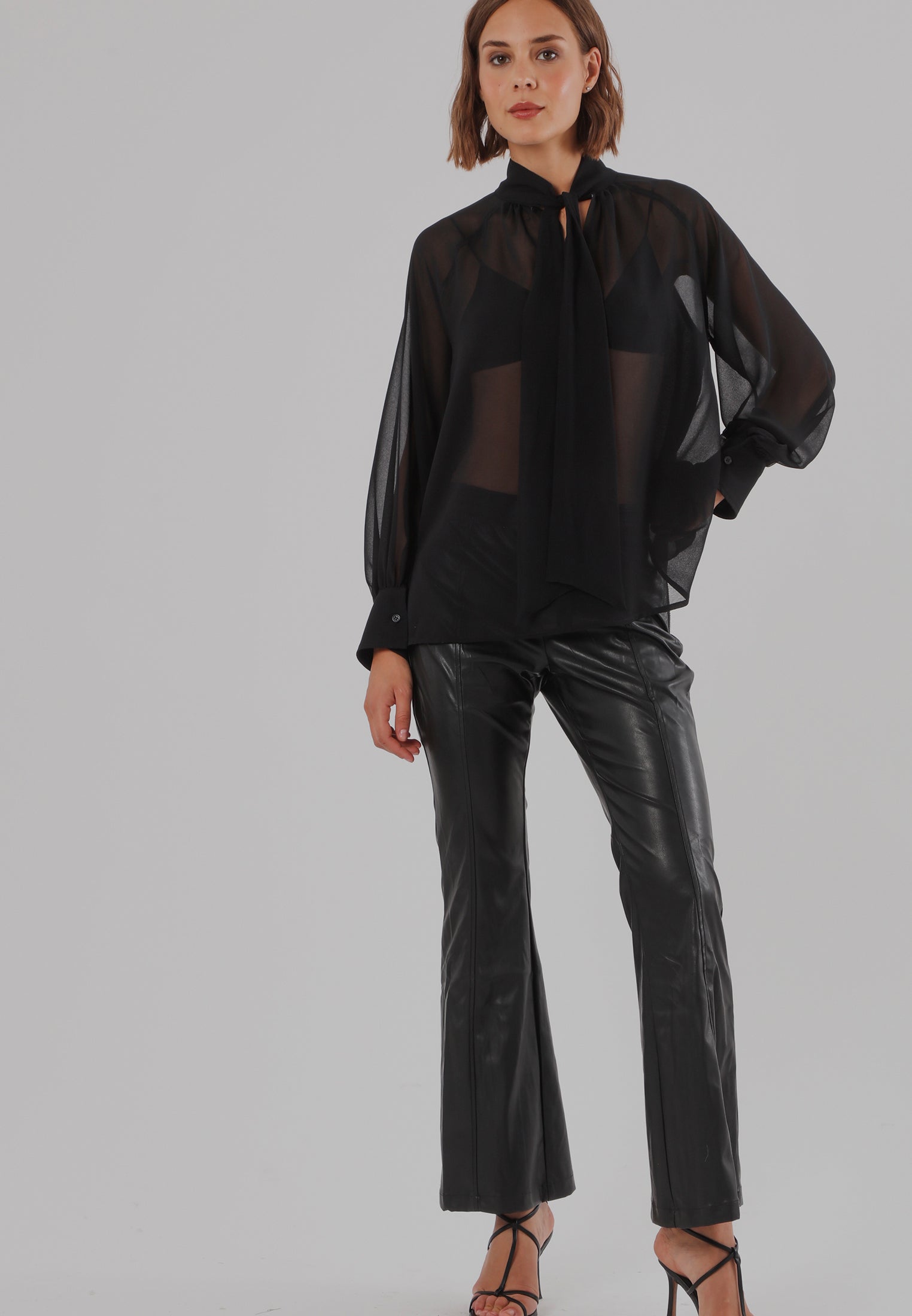 FORCE FLARED TROUSERS BLACK LEATHER LOOK