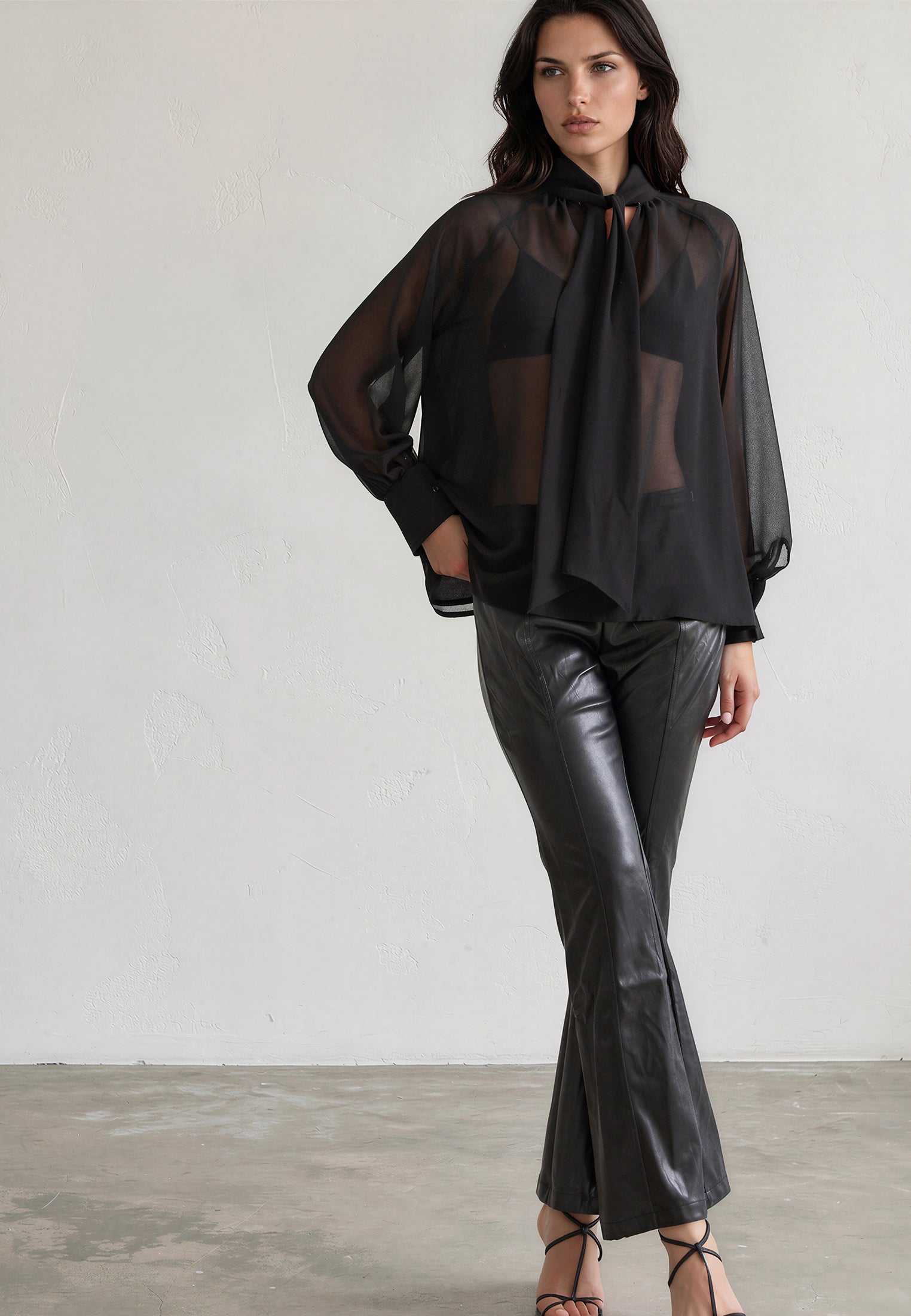 FORCE FLARED TROUSERS BLACK LEATHER LOOK