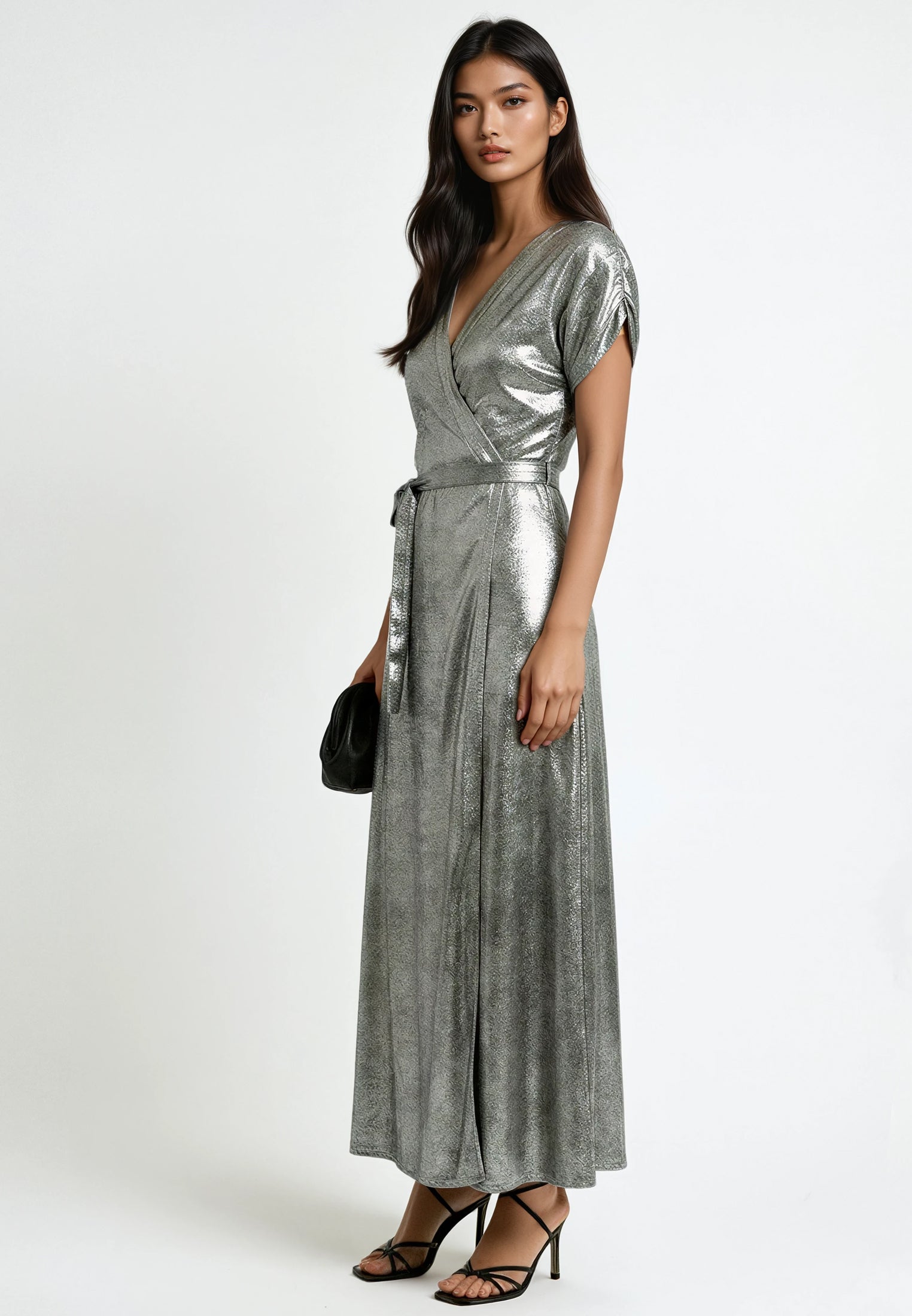 FOLD WRAP DRESS SILVER FOIL