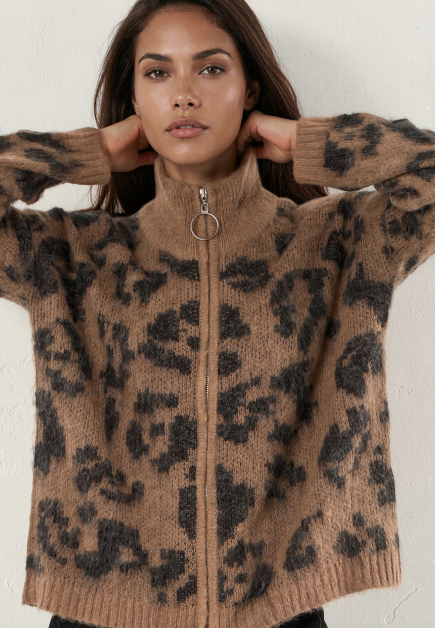 MAXIMUM ZIP CARDIGAN LEOPARD PRINT