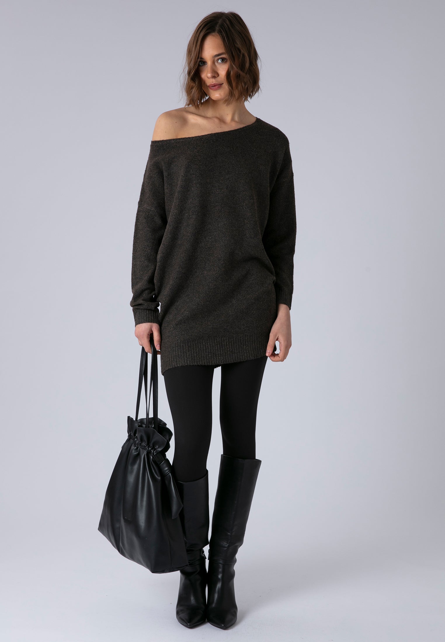 NEBULA DRESS DARK BROWN