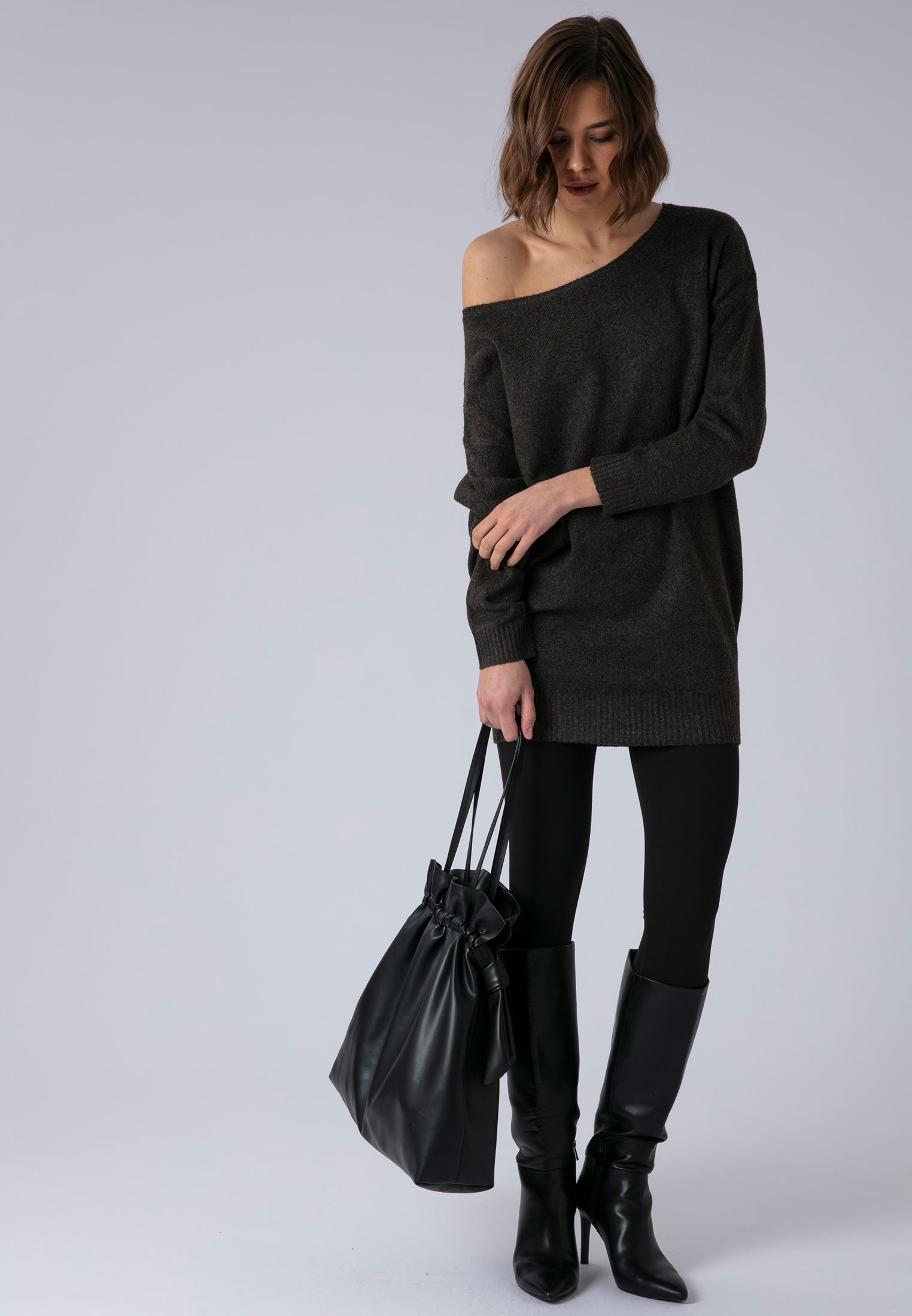 NEBULA DRESS DARK BROWN