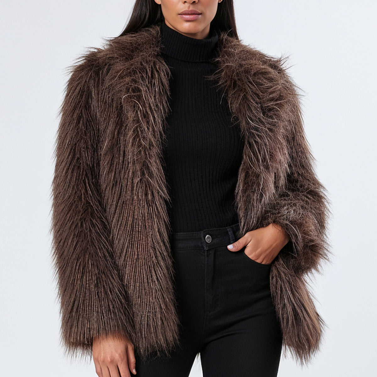 RELIGION Relax Brown Fur Coat