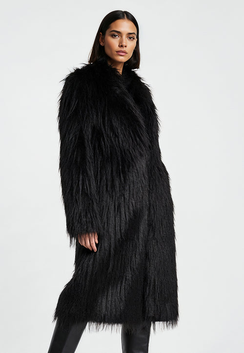 RELIGION Serenity Black Faux Fur Maxi Coat