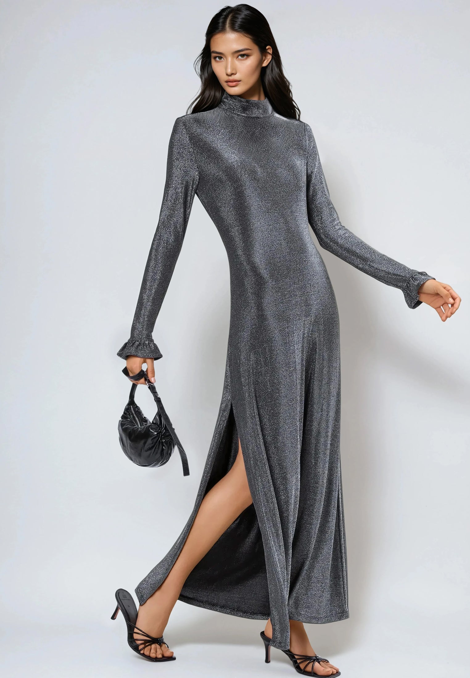 TANZANITE MAXI DRESS GUN METAL