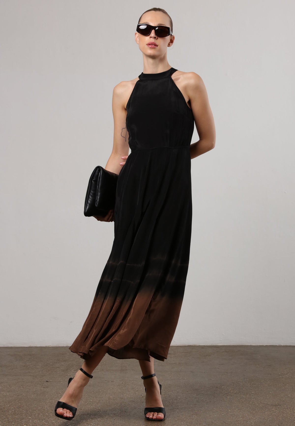 ORION MAXI HALTERNECK DRESS TIE DYE BLACK & BROWN