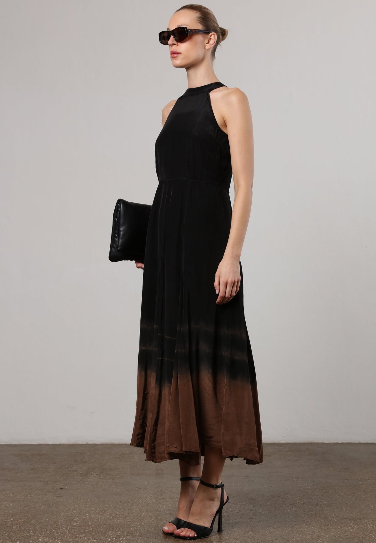 ORION MAXI HALTERNECK DRESS TIE DYE BLACK & BROWN