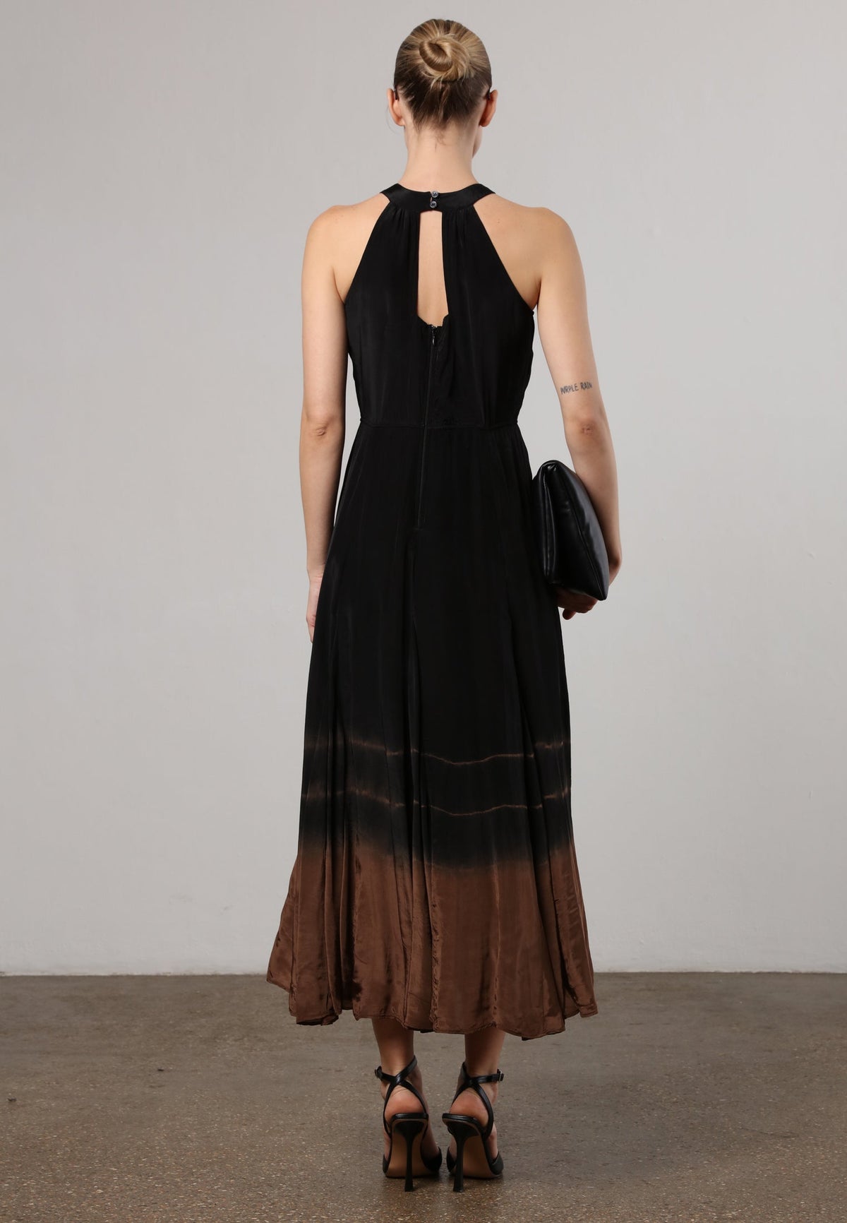 ORION MAXI HALTERNECK DRESS TIE DYE BLACK & BROWN