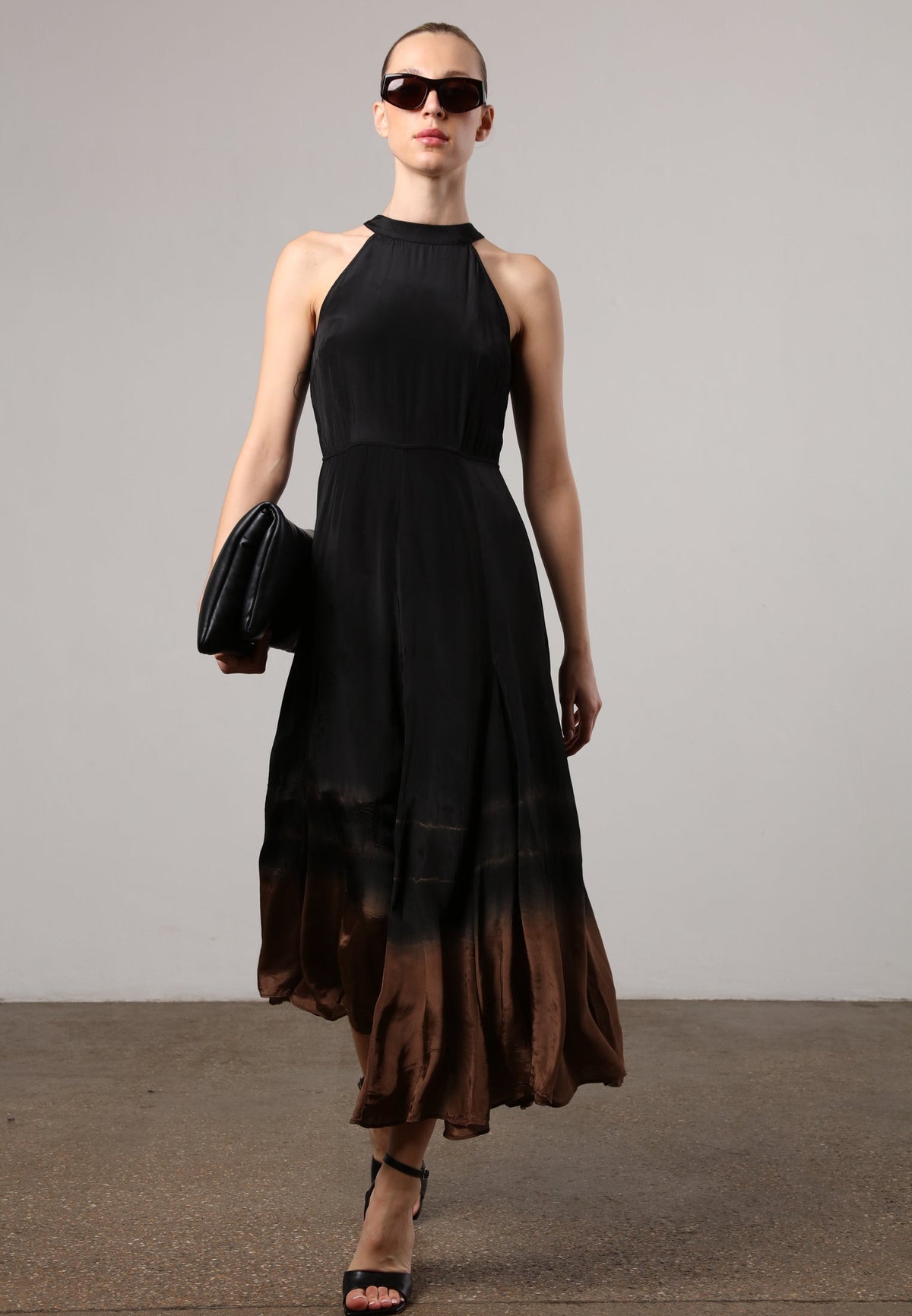ORION MAXI HALTERNECK DRESS TIE DYE BLACK & BROWN