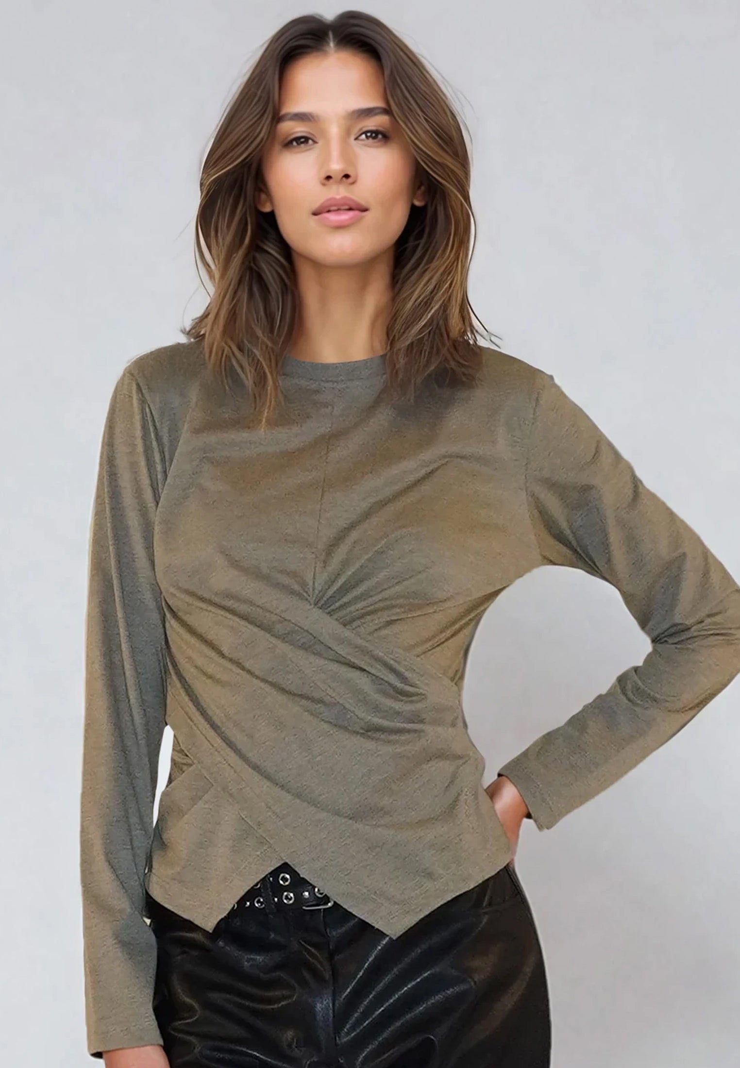 TIME TOP LS GREY MARL & PINE