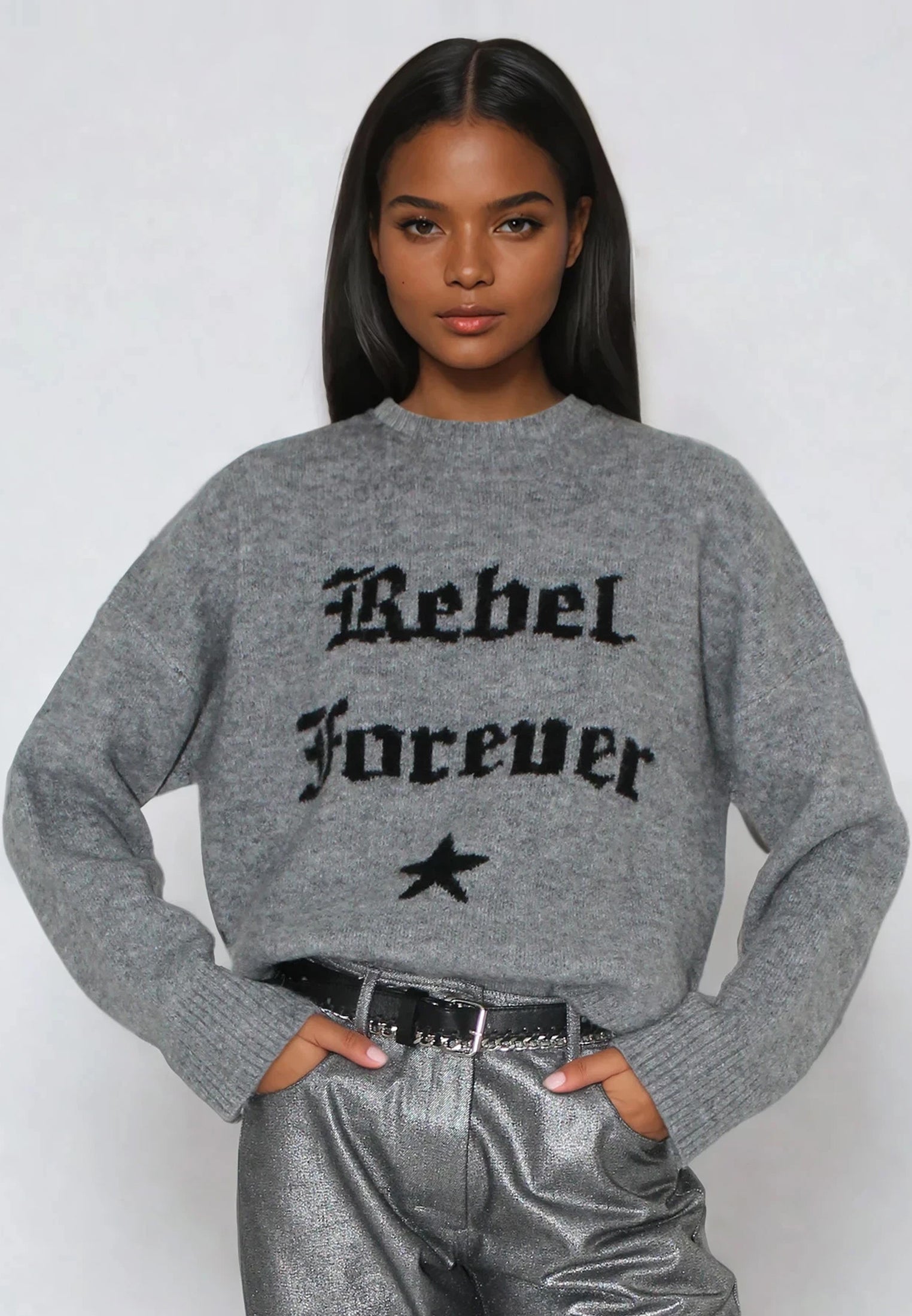 REBEL FOREVER JUMPER GREY MARL & BLACK