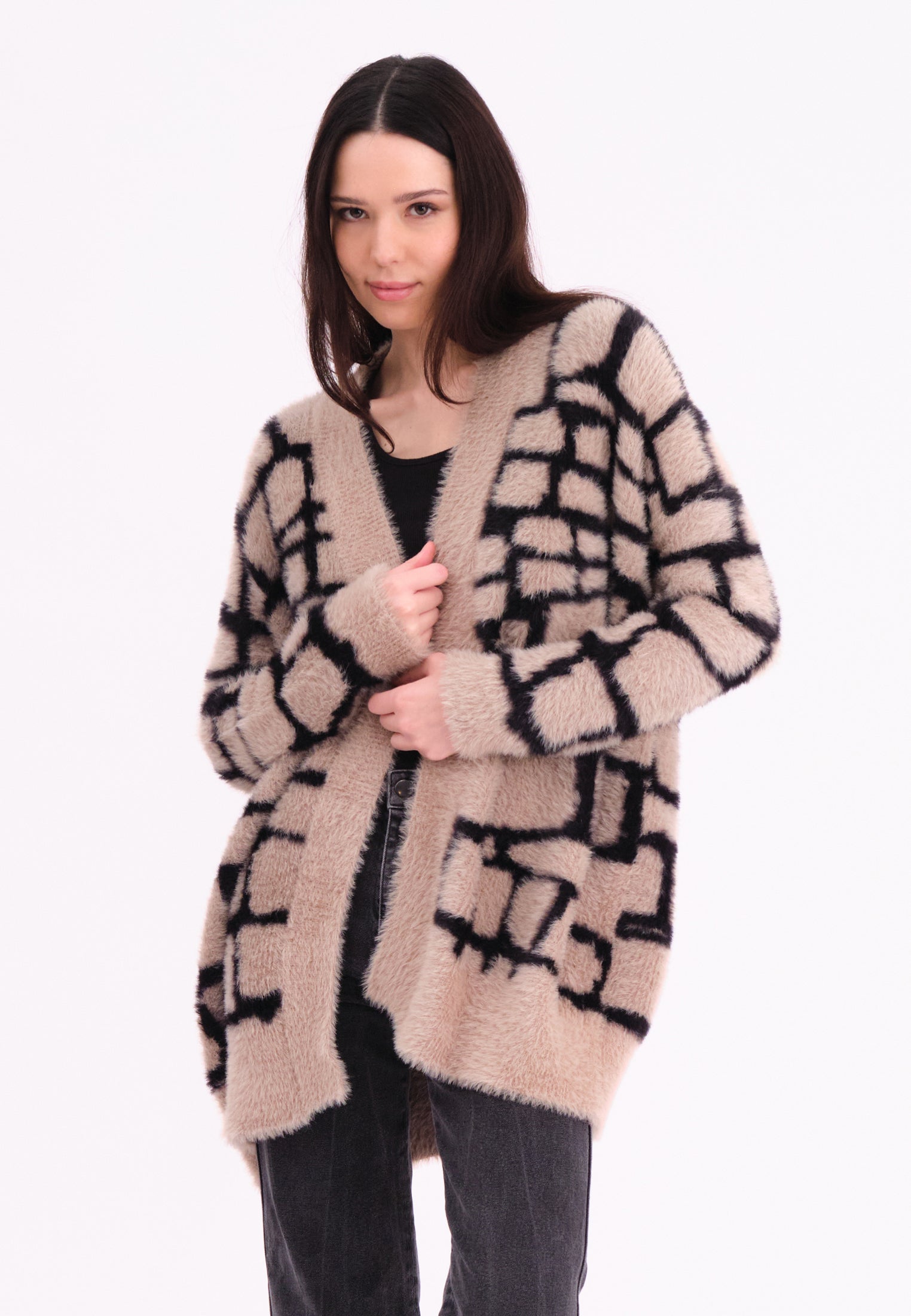 IRIS CARDIGAN STONE & BLACK