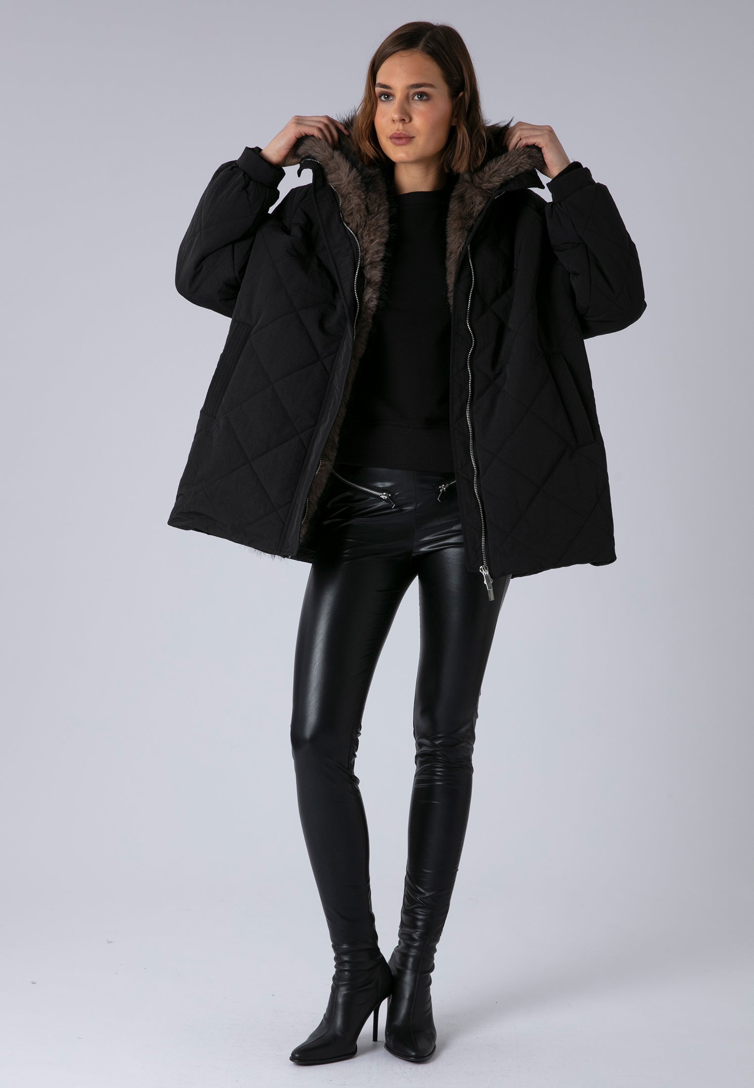 LORNA COAT BLACK & BROWN