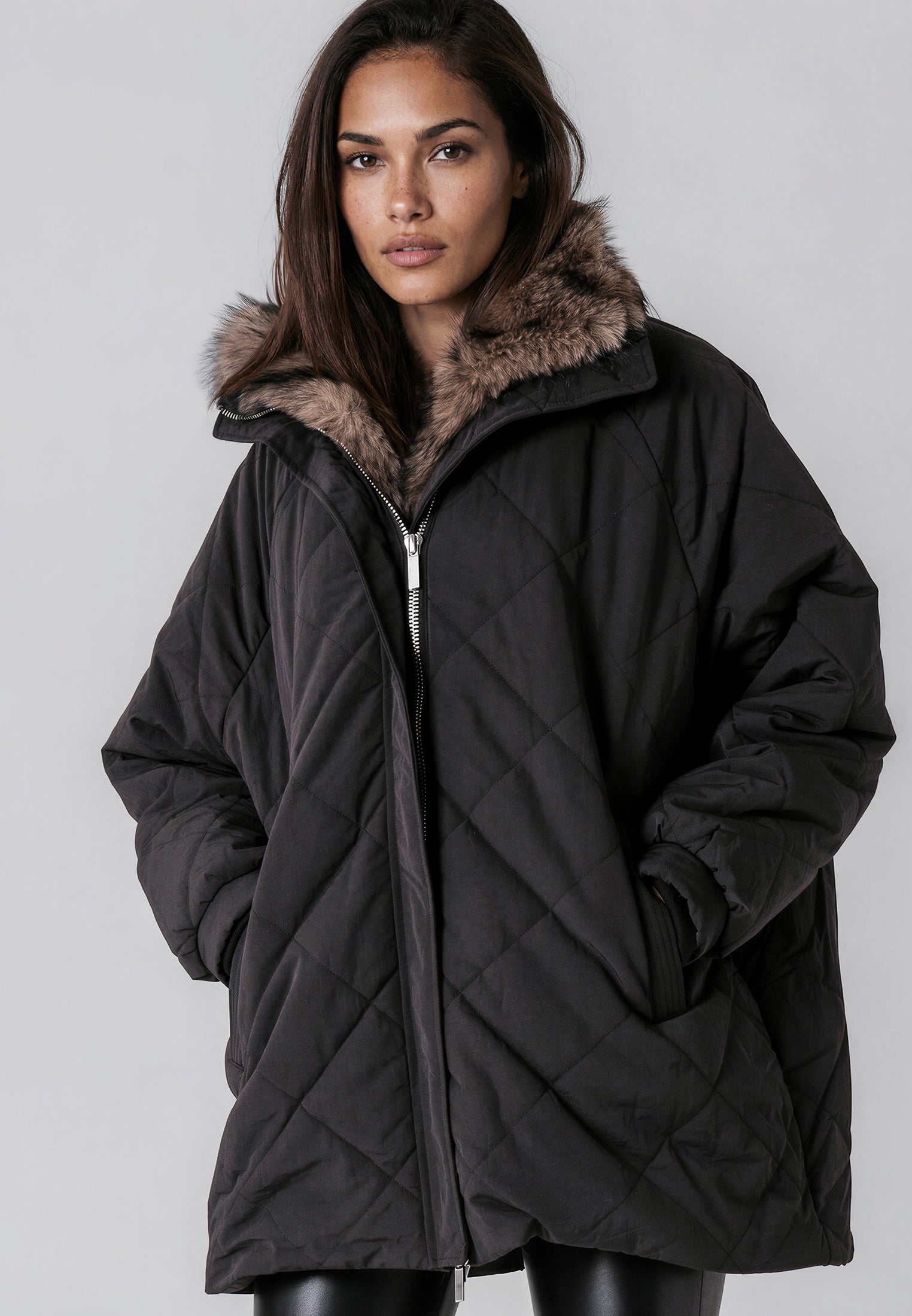 LORNA COAT BLACK & BROWN