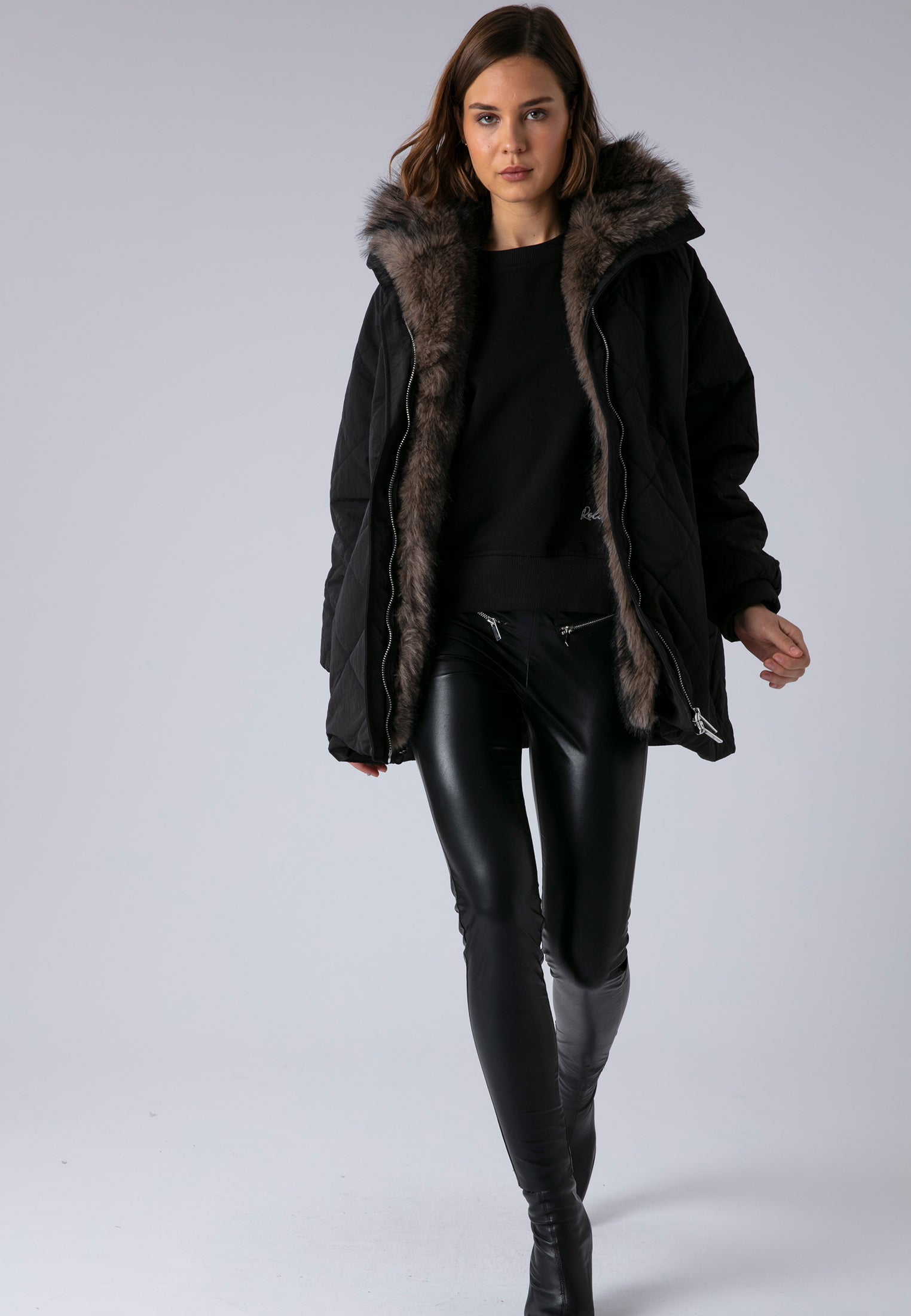 LORNA COAT BLACK & BROWN