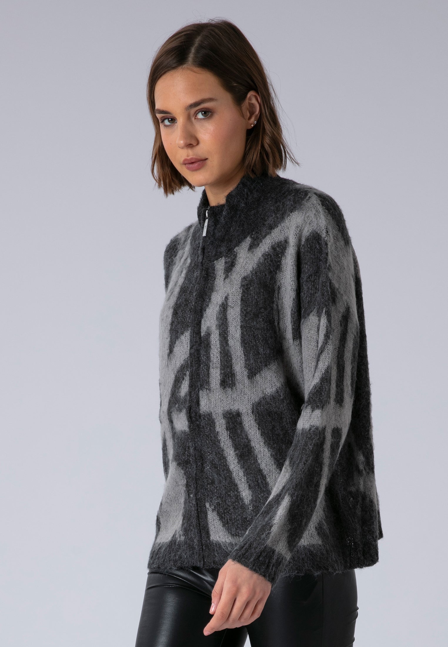 MAYA ZIP CARDIGAN CHARCOAL & TAUPE