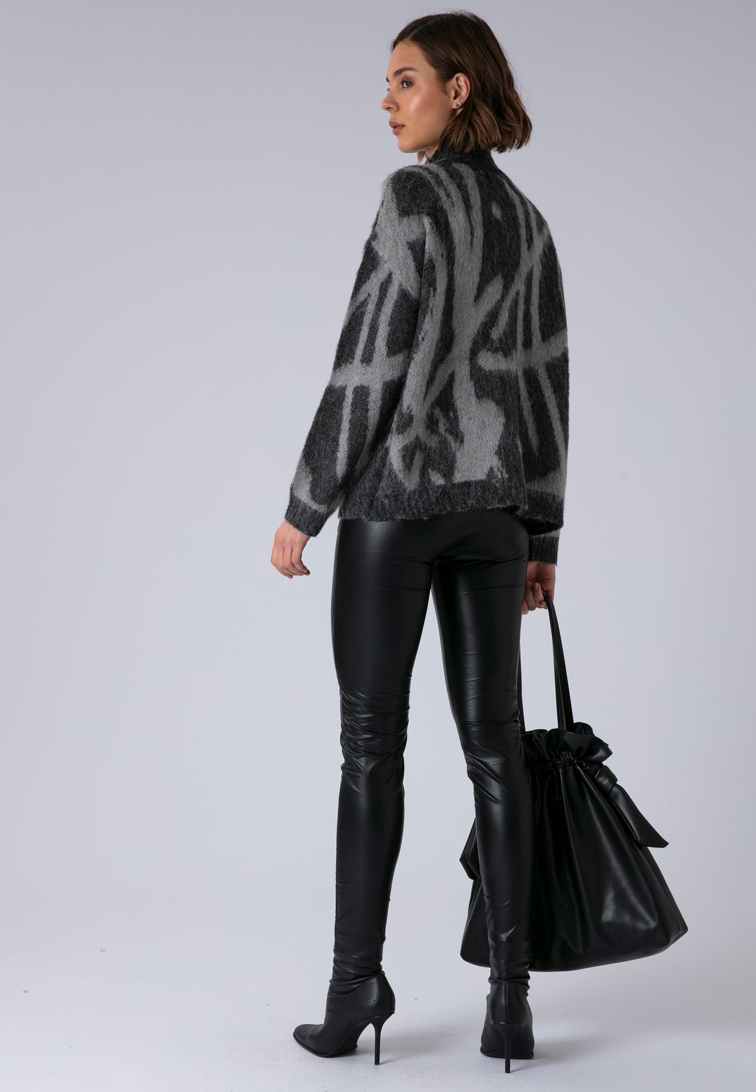 MAYA ZIP CARDIGAN CHARCOAL & TAUPE