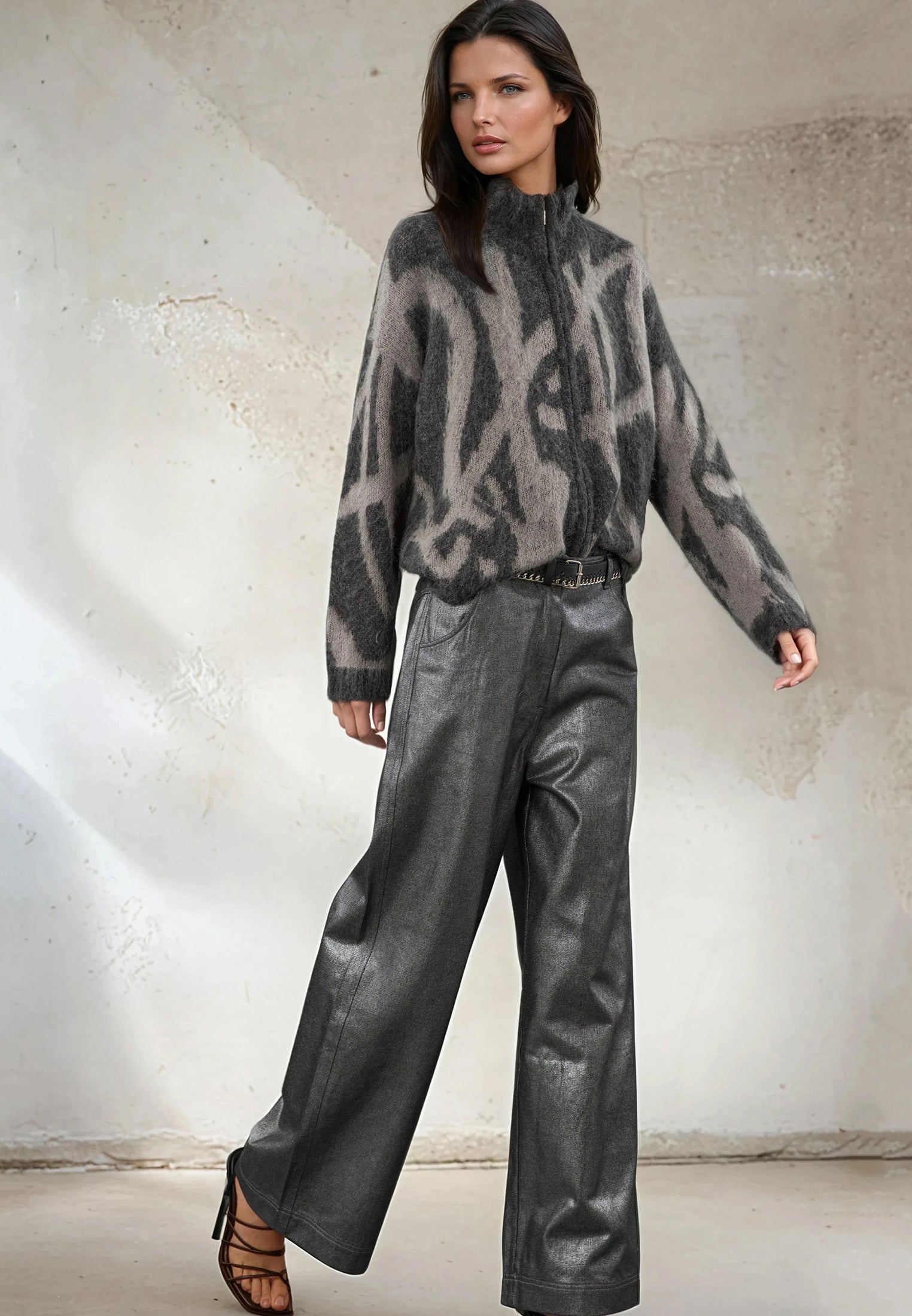 MAYA CARDIGAN CHARCOAL & TAUPE