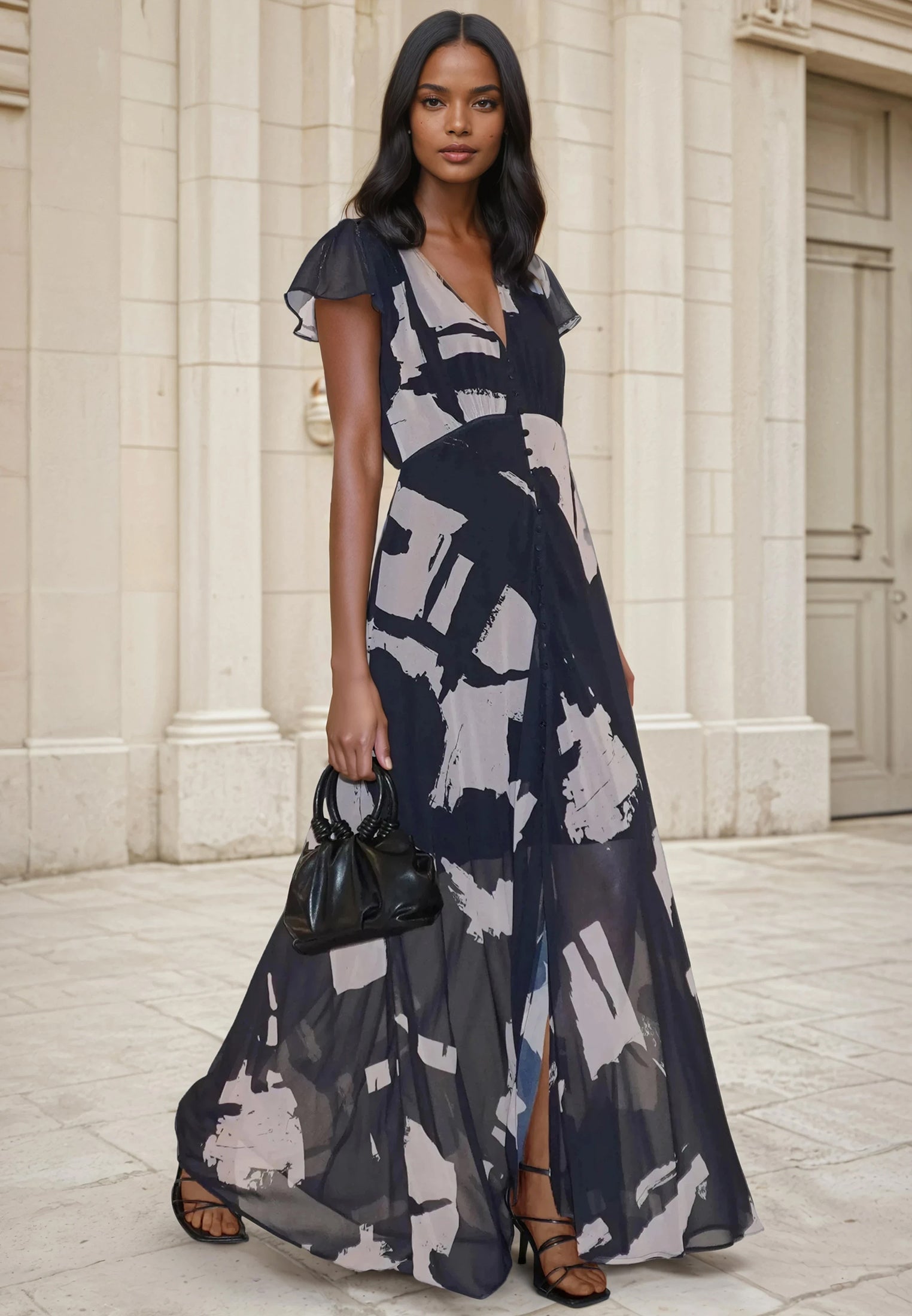 INDIUM MAXI DRESS FACADE BLACK & ASHES