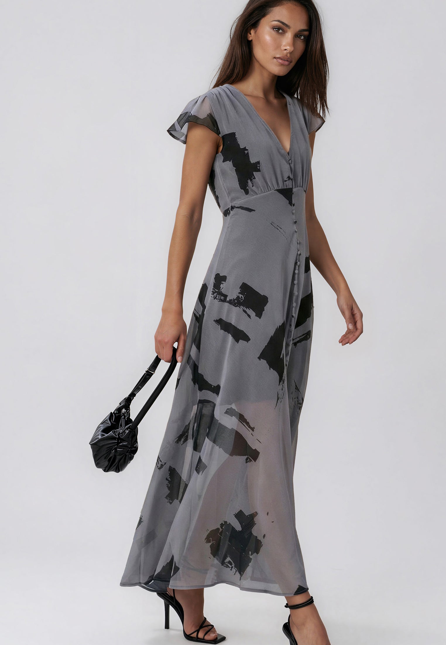 INDIUM MAXI DRESS FACADE FLINT & BLACK