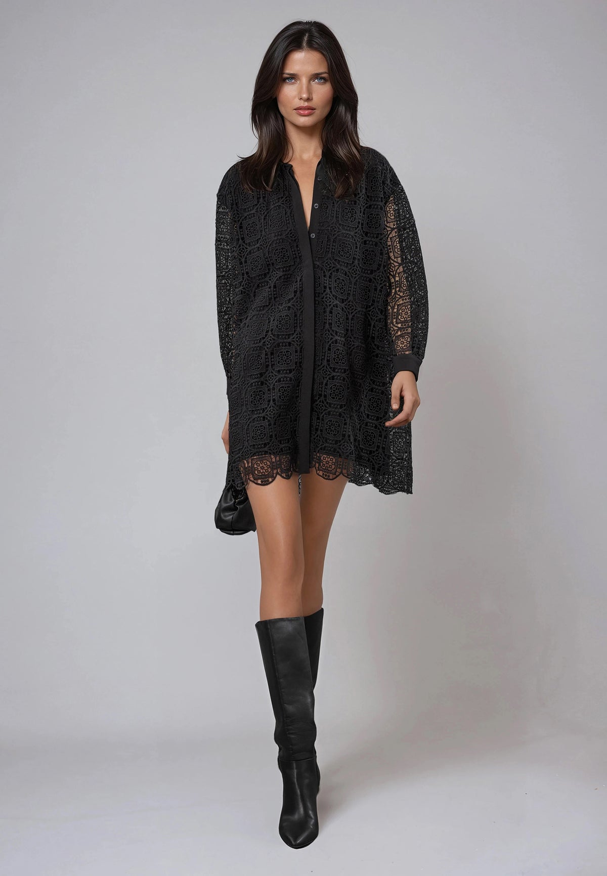 MIKI TUNIC MINI DRESS BLACK LACE
