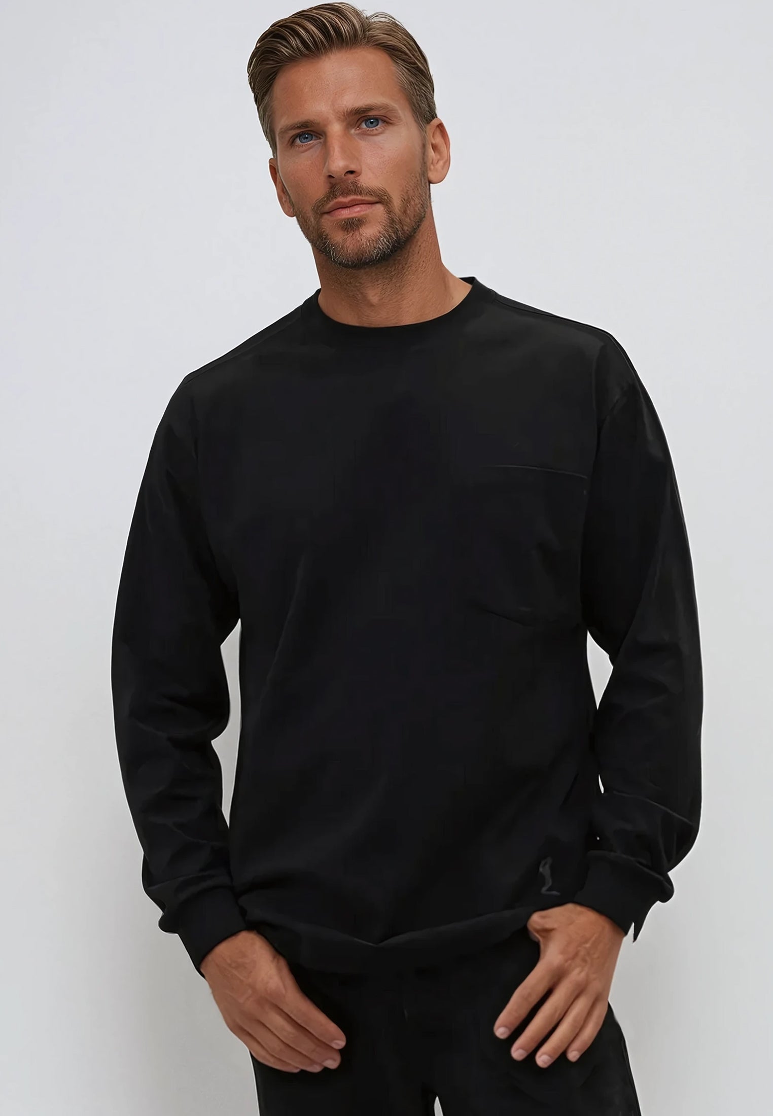 HEAVYWEIGHT LS POCKET T-SHIRT JET BLACK