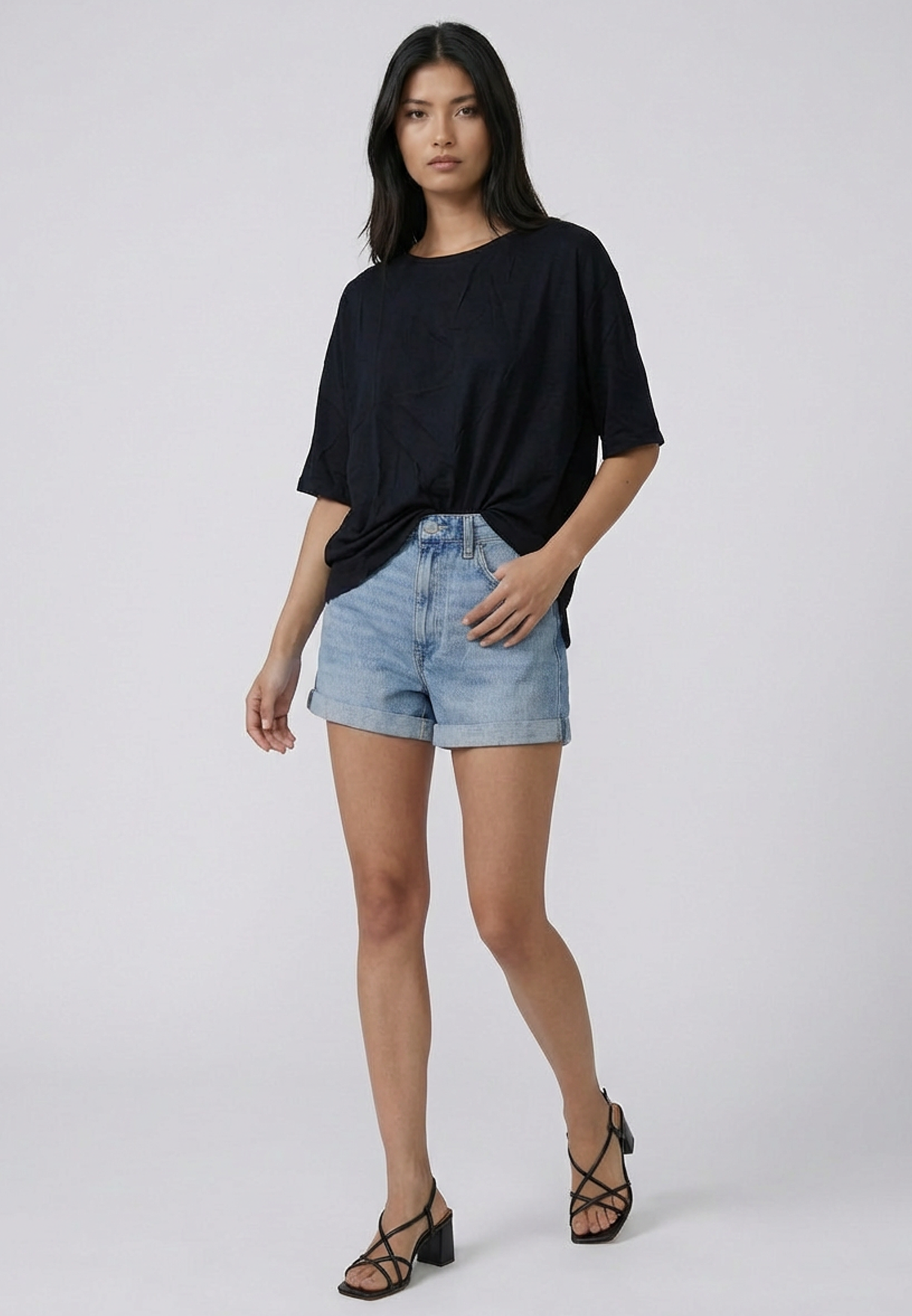 RELIGION SHREDDED BACKLESS TEE BLACK