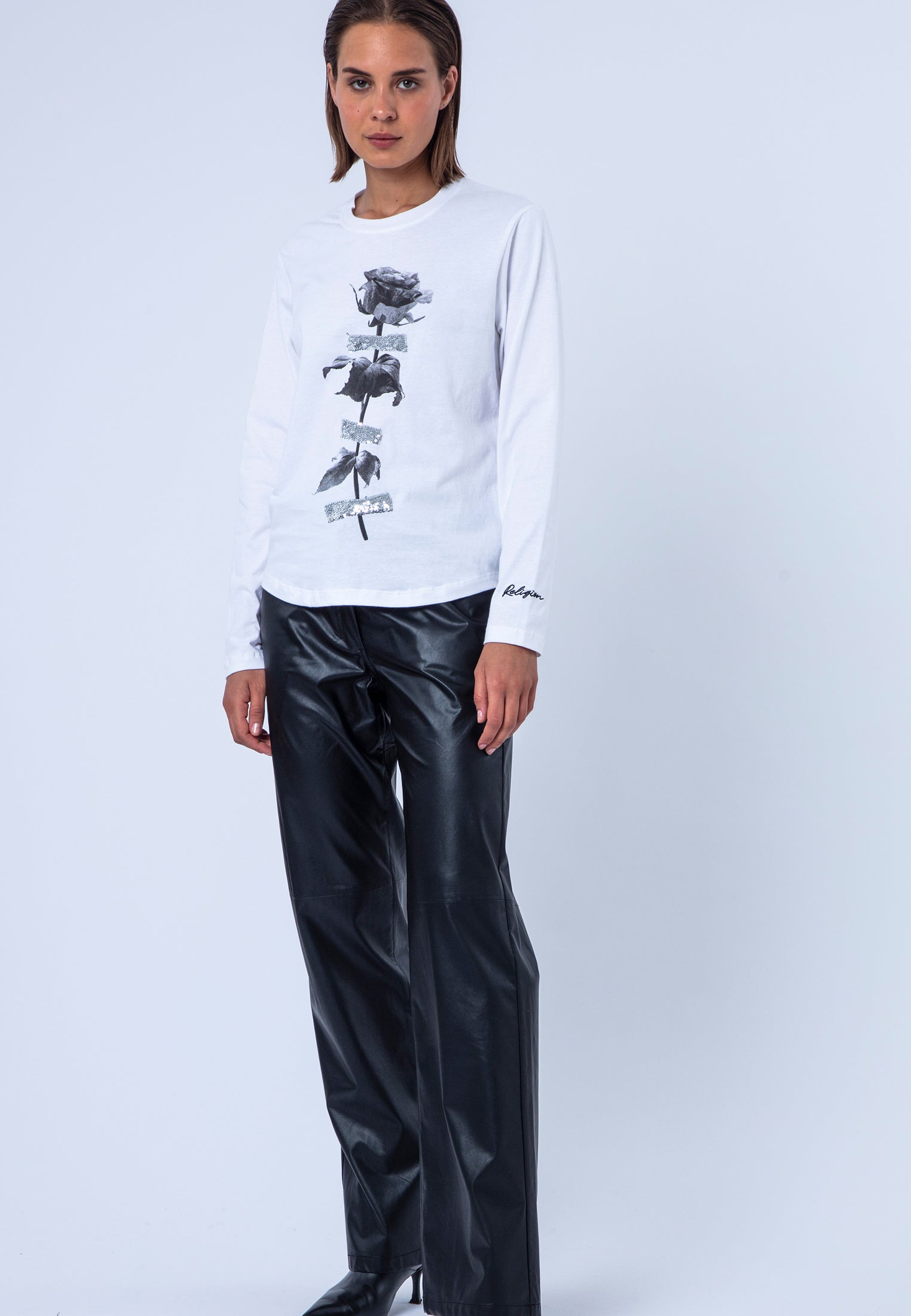 BIRD SKULL T-SHIRT ROSES WHITE