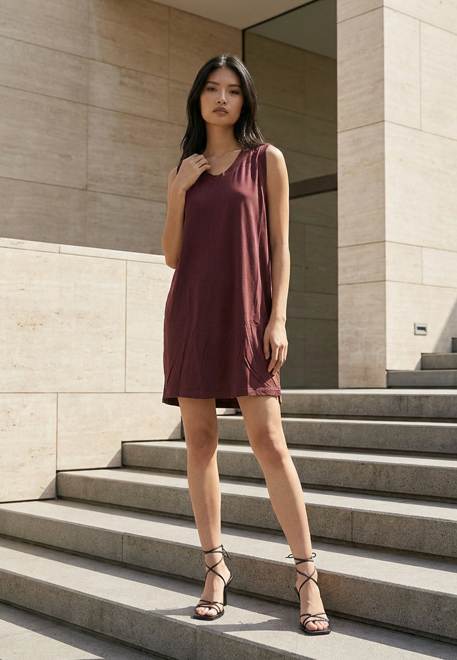 BAND DRESS BURGUNDY
