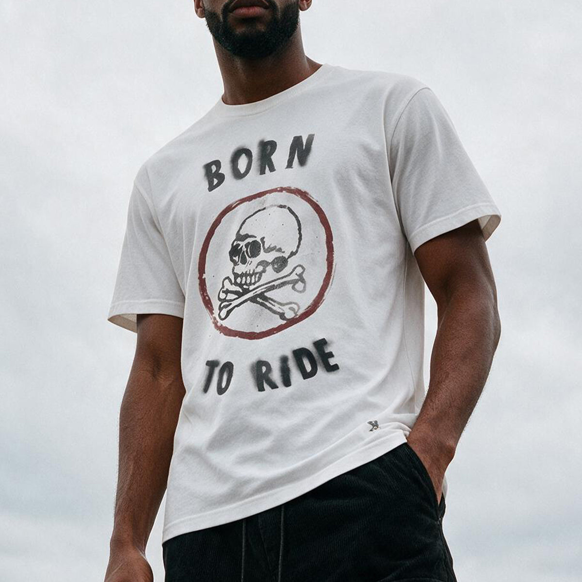 BORN TO RIDE T-SHIRT WHITE, view 2