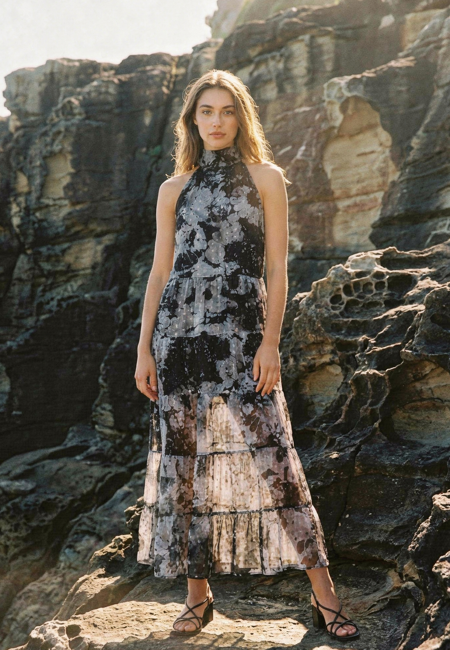 CITRINE MAXI DRESS JET BLACK & WHITE