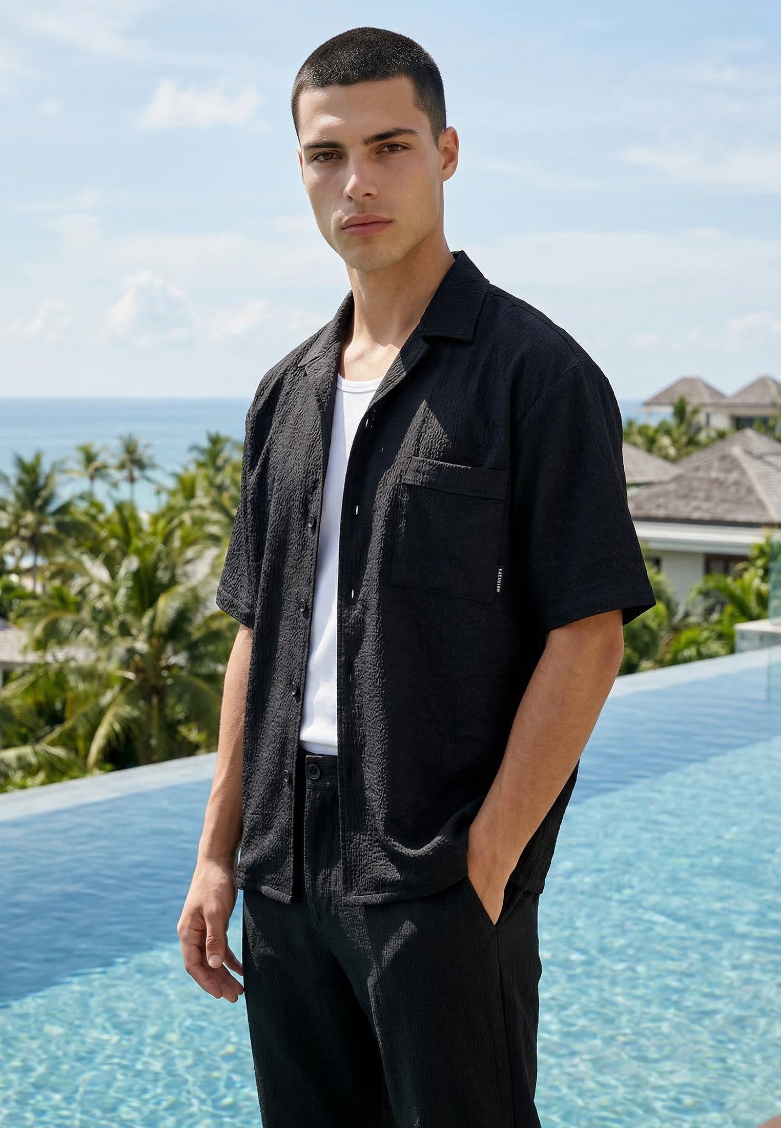 CRINKLE SHORT SLEEVE SHIRT BLACK